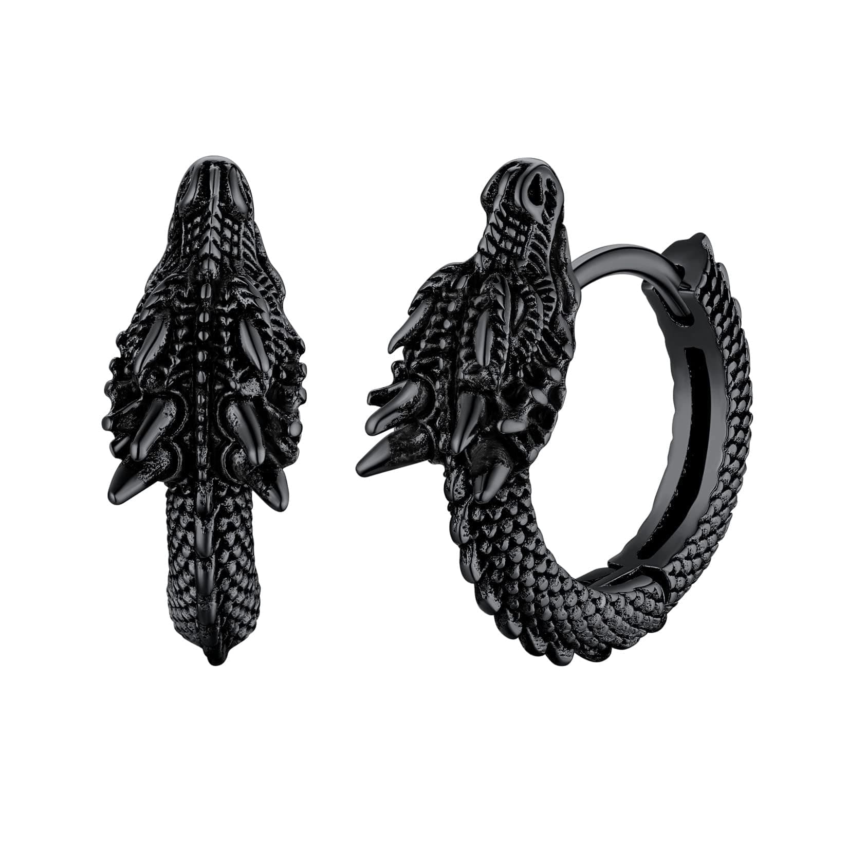 Dragon Earrings Stainless Steel/18K Gold/Black/S925 Sterling Silver Hoop Earrings for Men Women, Personalized Punk Rock Huggie Earrings, Hypoallergenic
