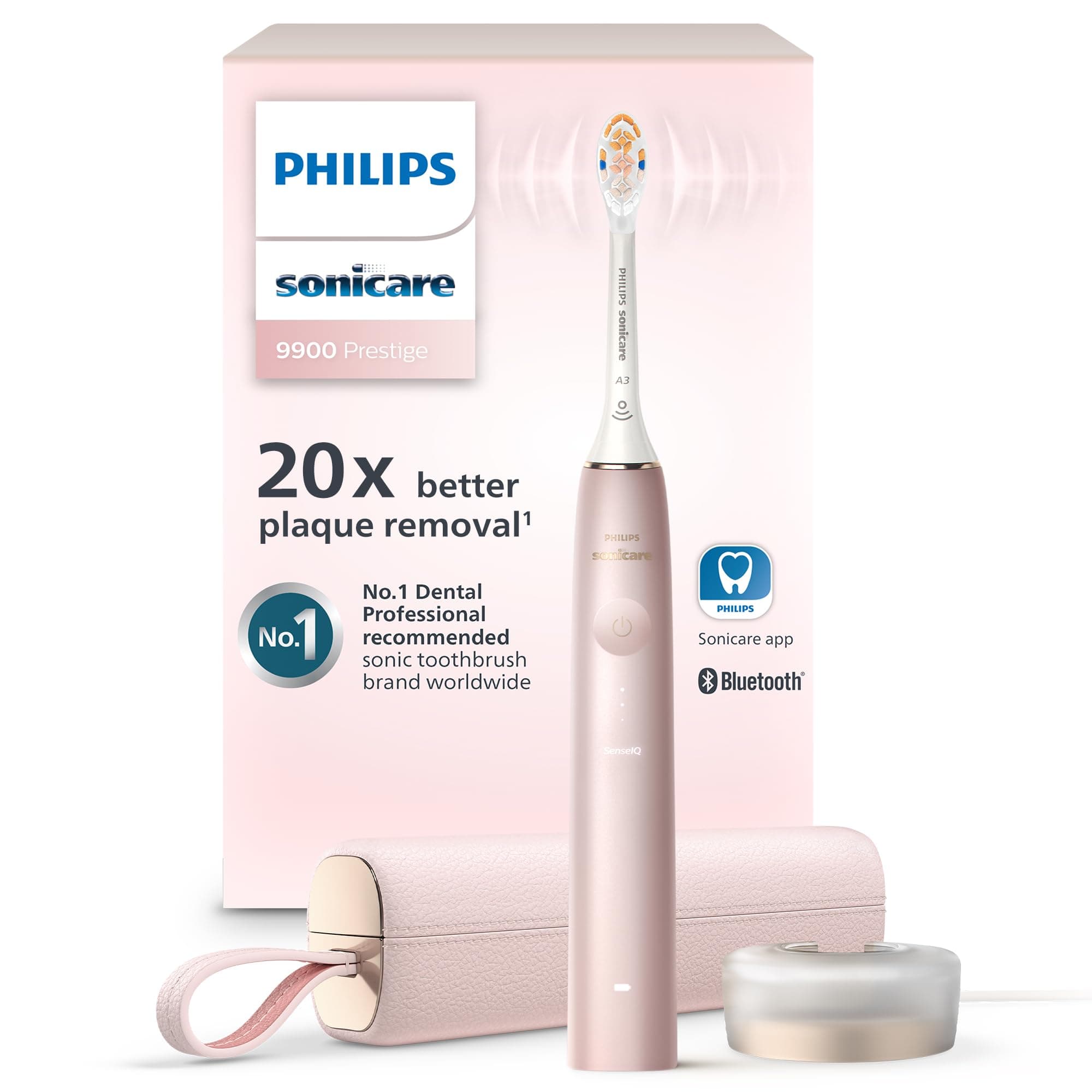 SONICARE Philips 9900 Prestige Rechargeable Electric Power Toothbrush with SenseIQ, Pink, HX9990/13