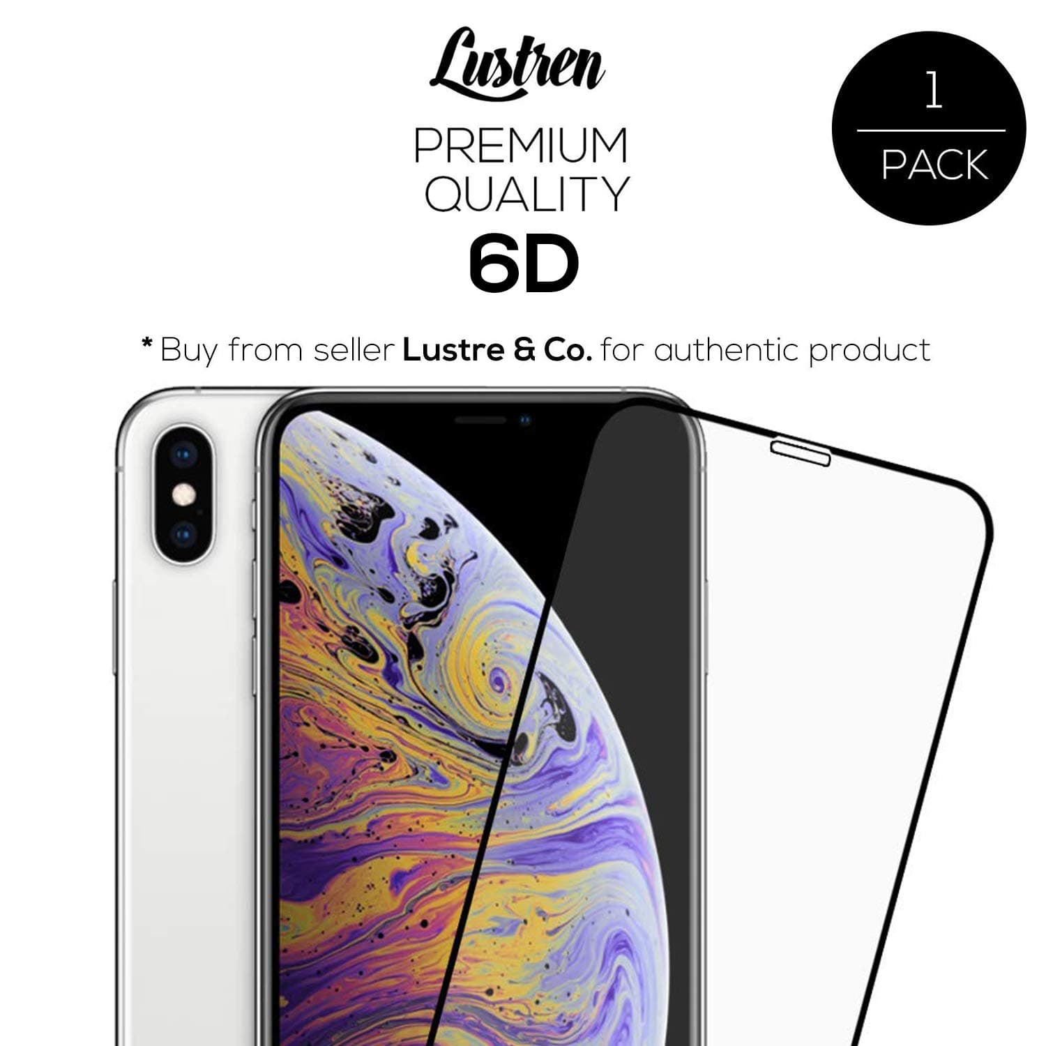 Lustren Tempered Glass Screen Protector with 9H Full 6D Protection for Apple iPhone Xs Max (6.5 Inch,Black)