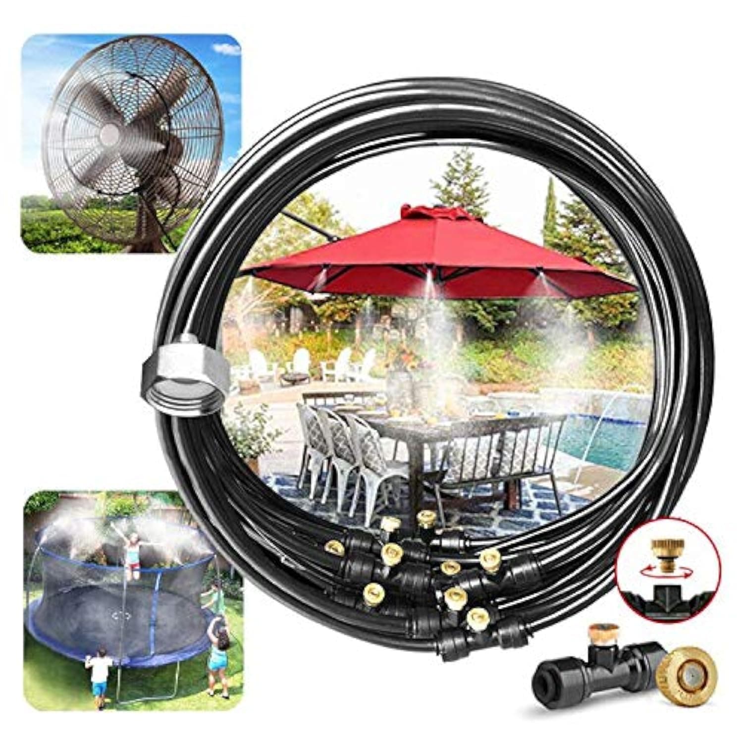 LANDGARDEN Outdoor Misting Cooling System,49FT Misting Line,15 Brass Mist Nozzles for Patio Garden Greenhouse