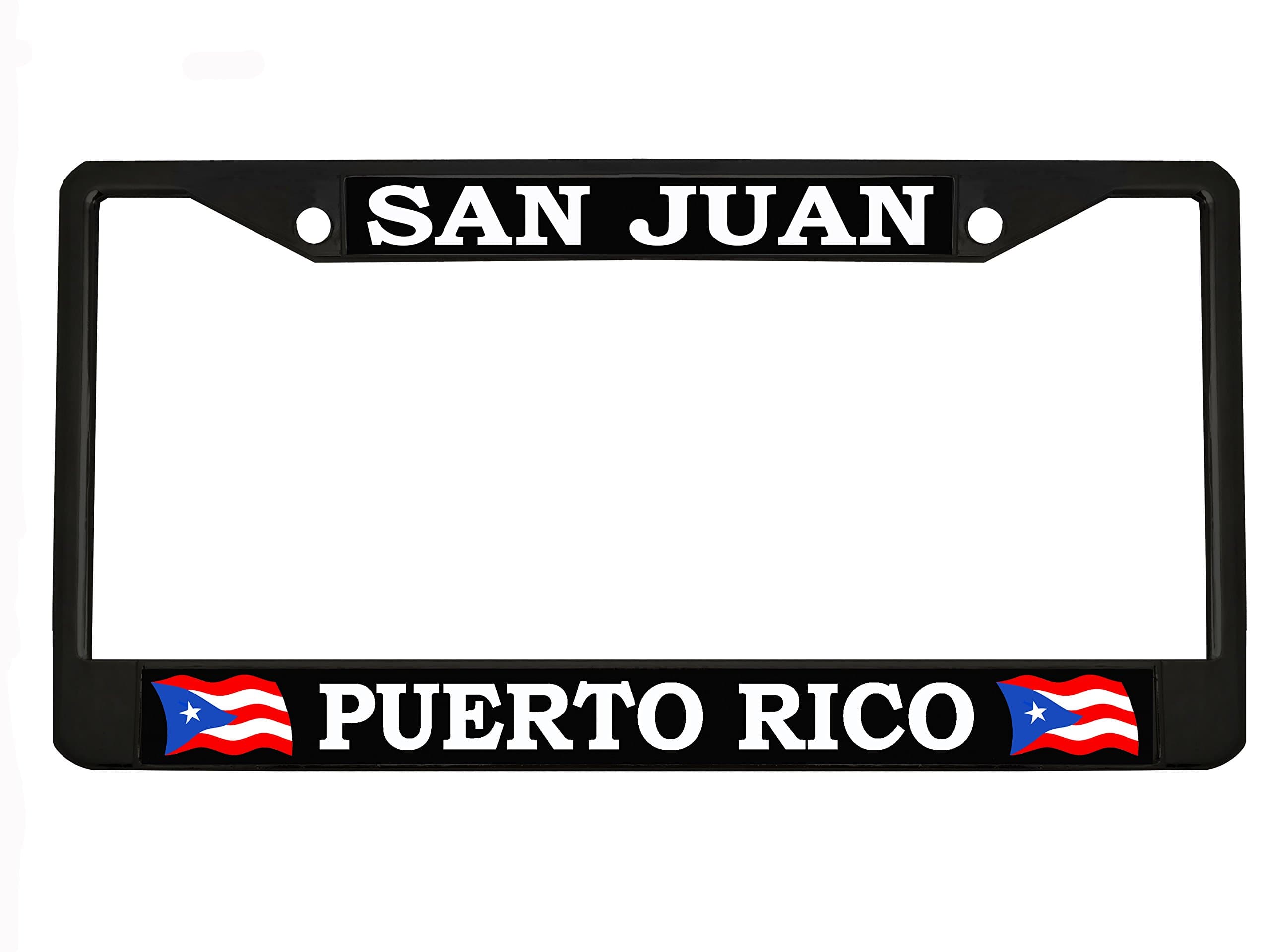 SAN JUAN PUERTO RICO black Metal Auto License Plate Frame Car Tag Holder with car banner flag hanger