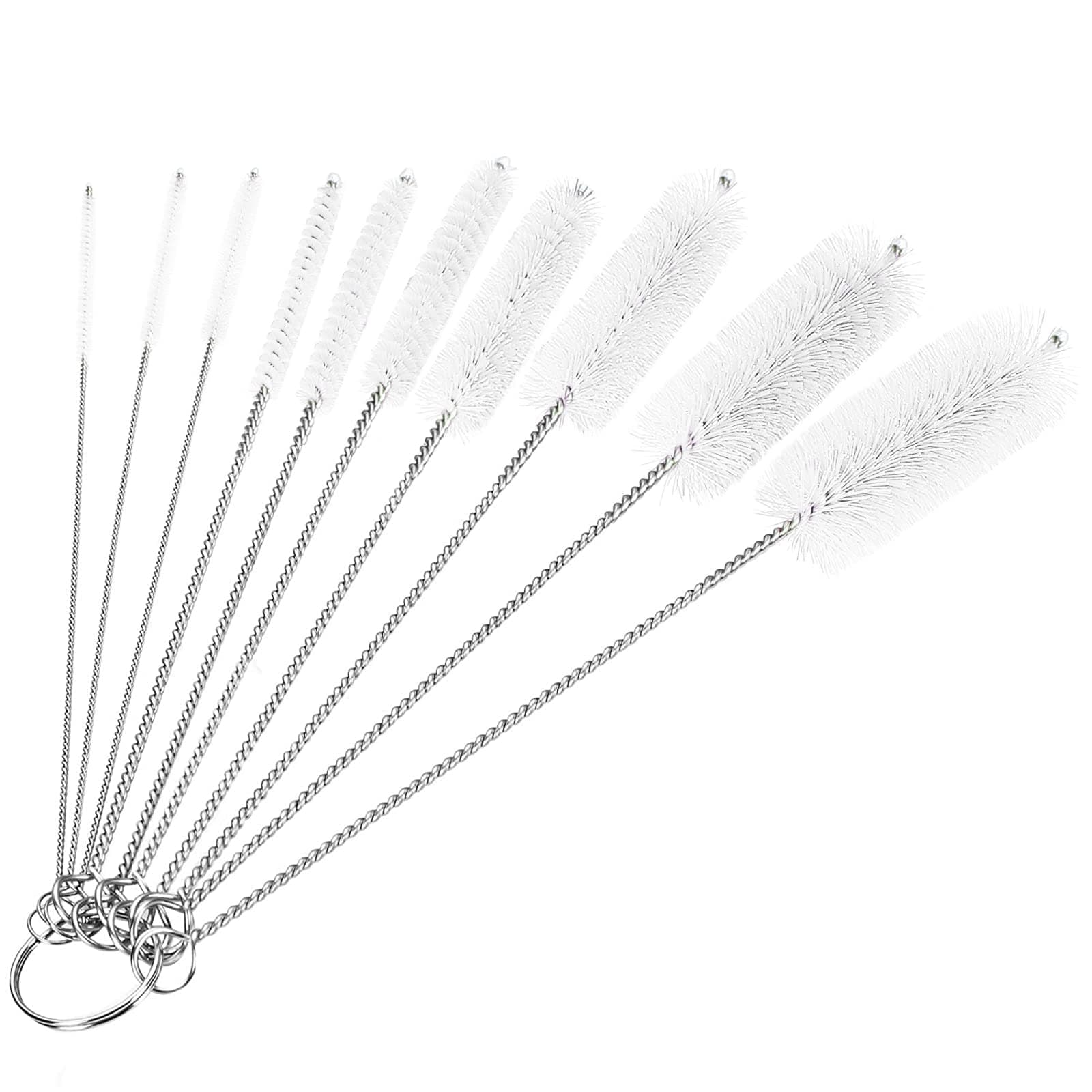 CiaraQ Bottle Cleaning Brushes, 8 Inch Nylon Tube Brush Set, Cleaner for Narrow Neck Bottles Cups with Hook, Set of 10pcs.