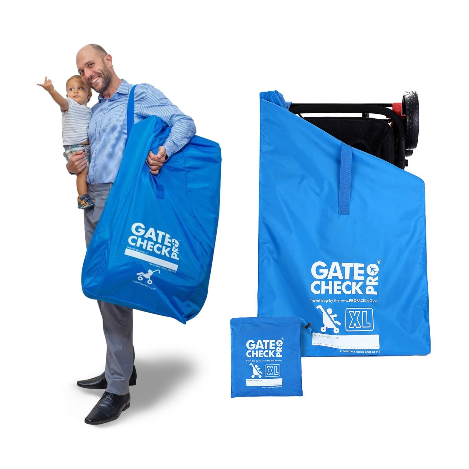 XL Double Buggy Bag for Airplane Travel | Extra Large & Ultra Durable Pram & Pushchair Travel Bag | Padded Adjustable Backpack Shoulder Straps - Blue