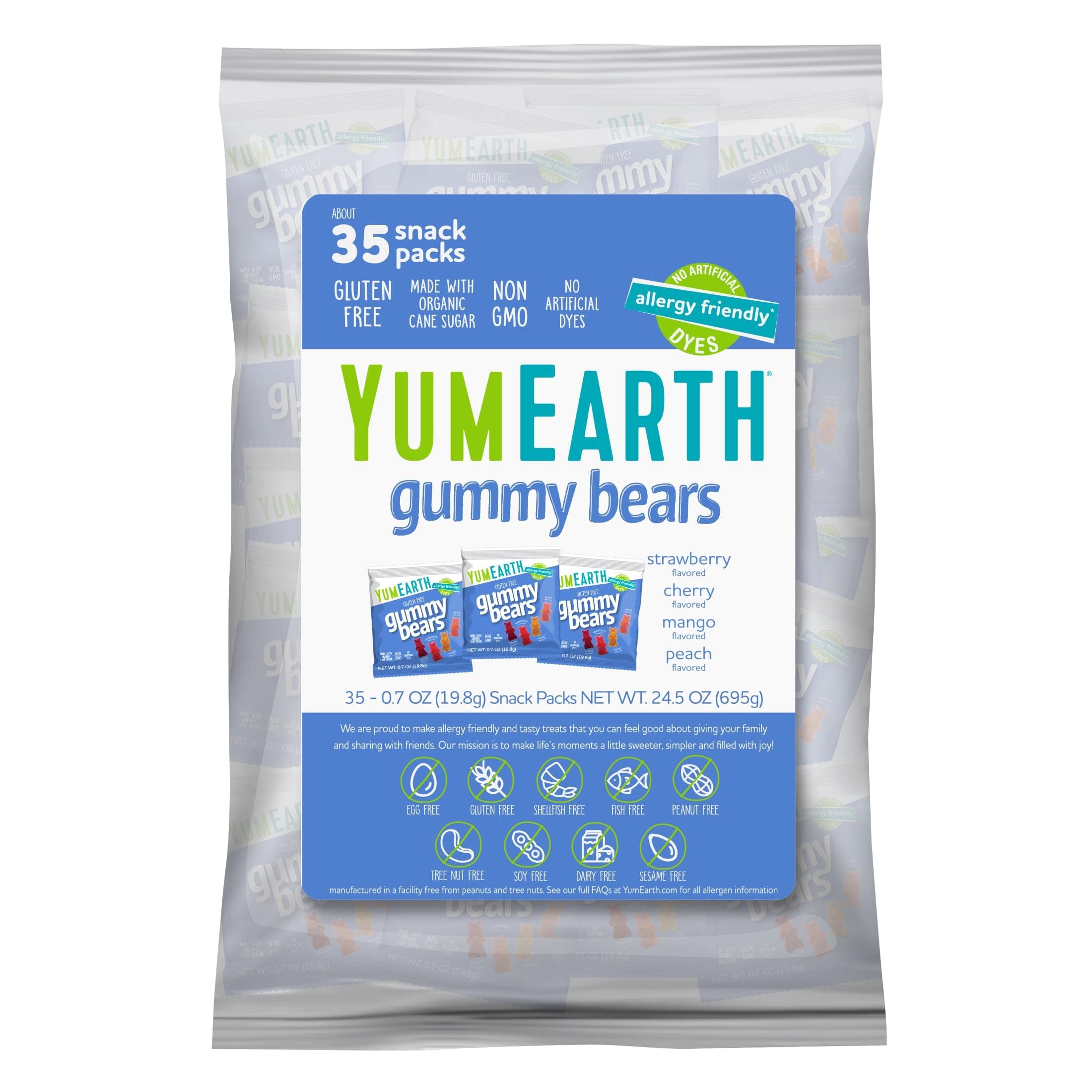 Organic Gummy Bears - Fruity Gummy Candy Snack Packs, Gluten Free Snacks for Kids - Allergy Friendly, Non-GMO, No Artificial Dyes - Assorted Flavors, 0.7 oz. (Pack of 35)