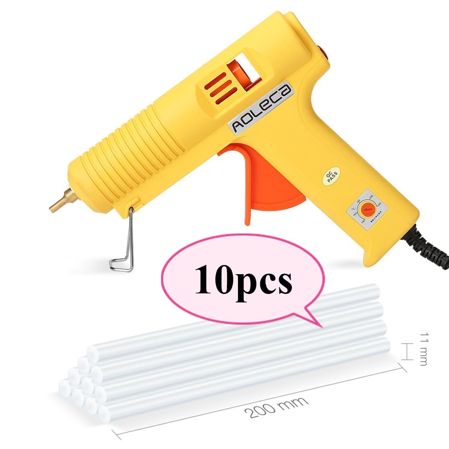Hot Glue Gun, Aoleca Full Size(Not Mini) 100W Dual Power High Temp Heavy Duty Melt Glue Gun Kit with 10 Pcs Premium Glue Sticks(0.43'' x 10.63" ) for Fixing Household Items, Arts & Crafts, & More!