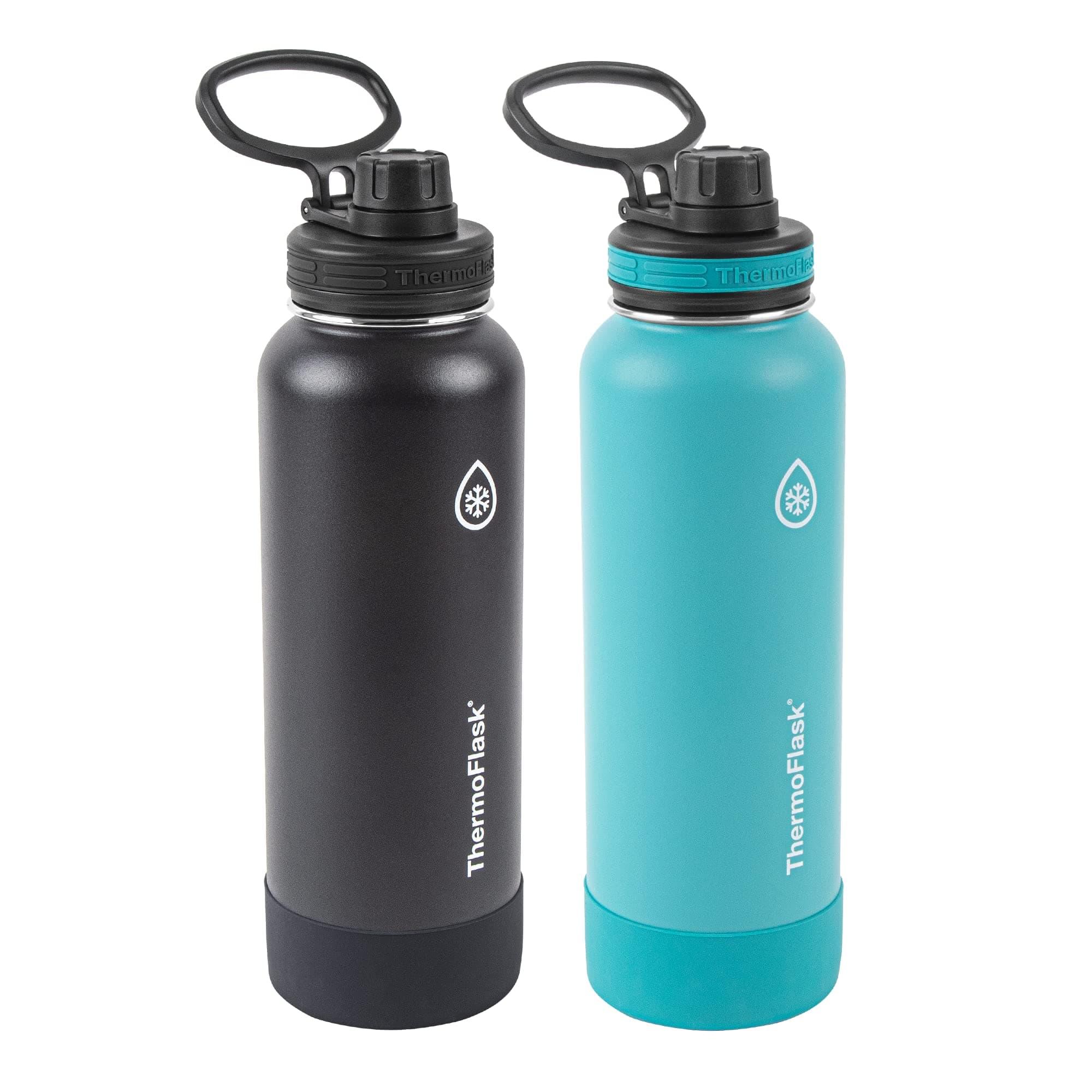 40 oz Bottle - Stainless Steel, Double-Wall Insulation & BPA-Free - Leakproof, Reusable with Spout Lid - Onyx Black/Splash (2 Pack)