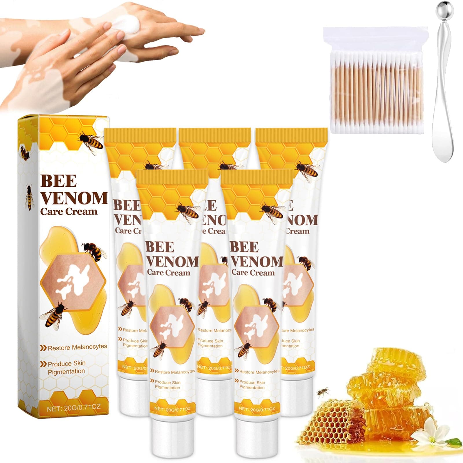 BeeVenom Vitiligo Treatment Cream, Vitigo Bee Venom Treatment Cream, Vitiligo Treatment Cream, Vitiligo Cream for All Skin Types (5Pcs)