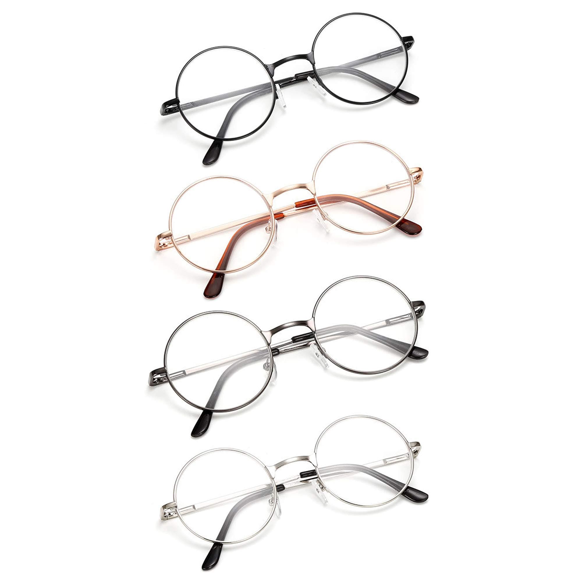 4 Pack Reading Glasses for Women Men Retro Round Metal Frame