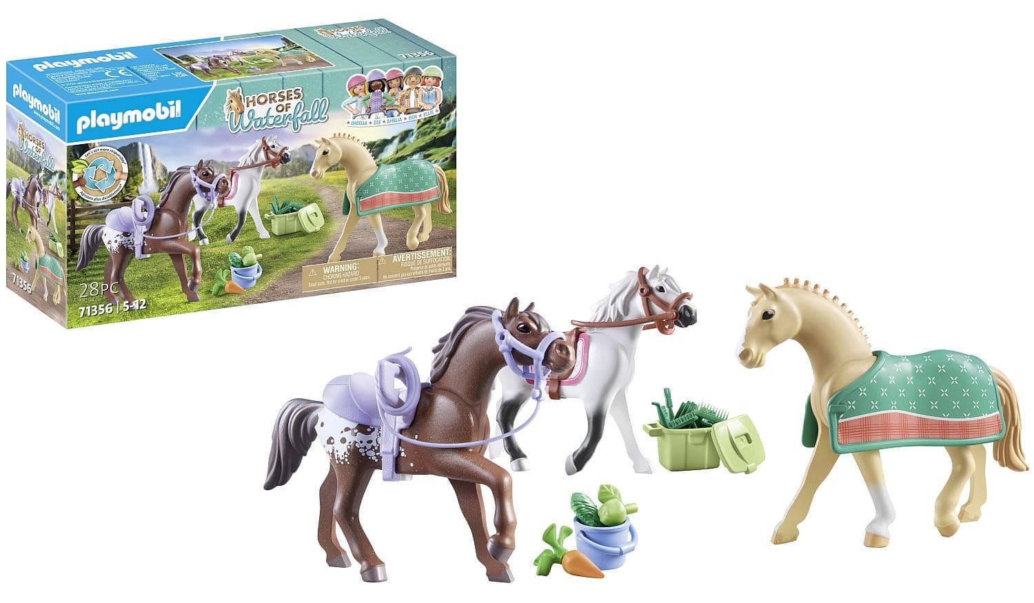 PLAYMOBIL Horses of Waterfall 71356 3 Horses: Morgan, Quarter Horse & Shagya Arabian, Animal Trio for Exciting Riding Adventures, Sustainable Toy for Children from 5 Years