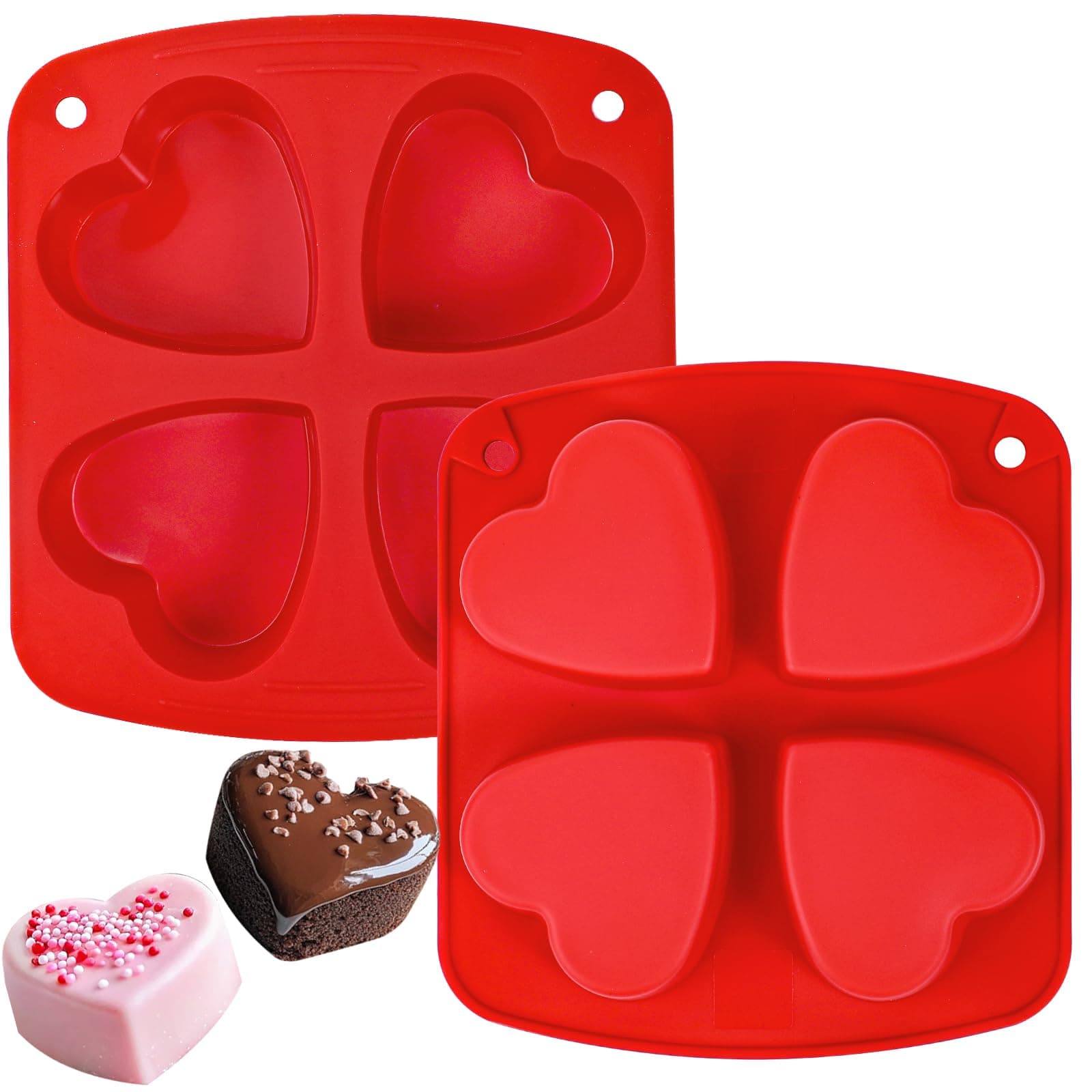Silicone Heart Mold Heart Shaped Small Cake Pans Muffin Cupcake Mold Tray for Valentine Day Baking, Jelly Pudding Jello Soap Bath Bombs 4 Cavity, 2 Pack