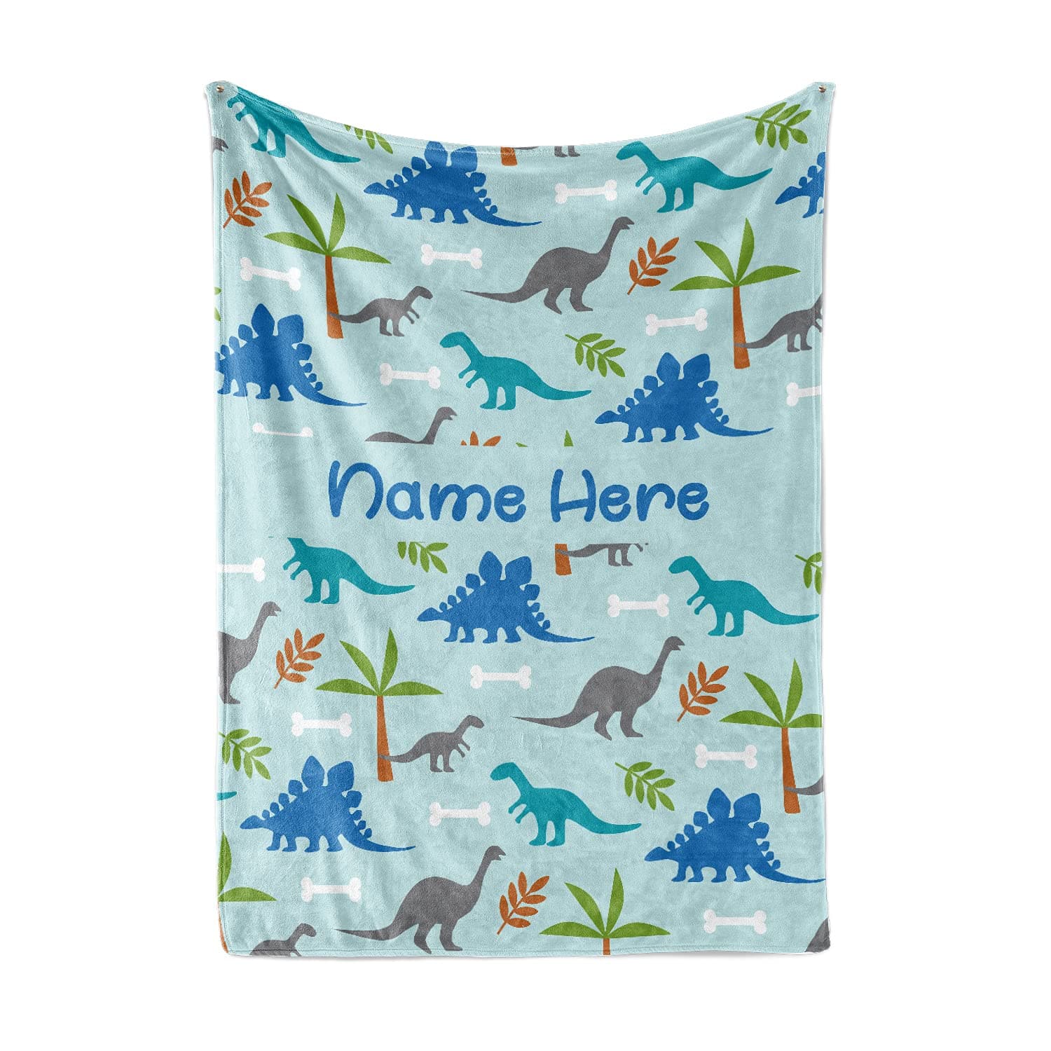 Personalized Corner-Light Blue Dinosaur Fleece Blanket | Baby blankets for boys & girls | Toddler blanket for daycare | Fleece blanket for toddler | Personalized blanket for kid | Sherpa Throw Blanket