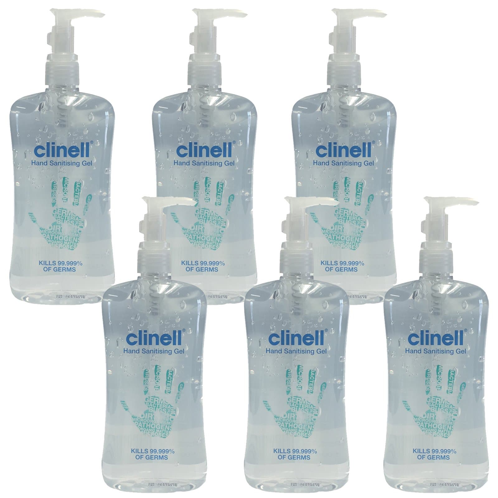 Clinell Premium Hand Sanitising Disinfectant Cleaning Gel Pump & Press Clip 250ml x 6 Bottles