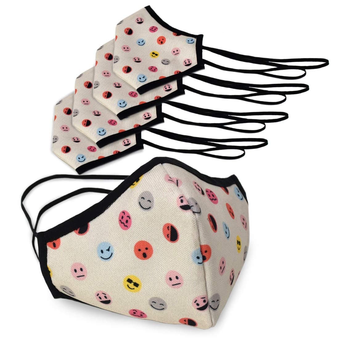 Indigifts Cotton Designer Printed Anti Pollution Dust Protection Washable Reversible Cloth Face Mask for Men and Women (Cream, 5 Pieces, 4.5"x5")