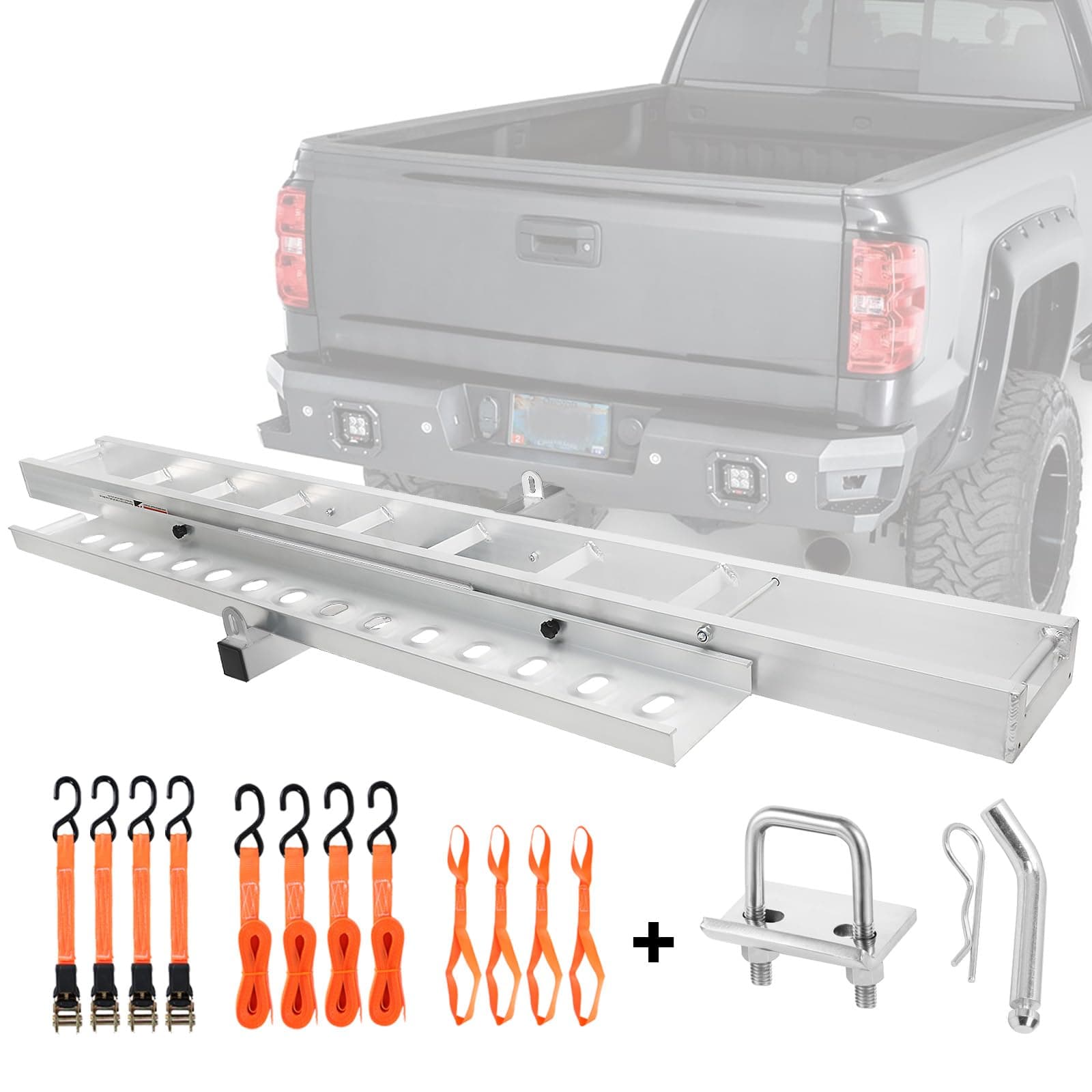 OUTPRIZE Aluminum Motorcycle Hitch Carrier, Durable Dirt Bike Hitch Hauler with Tie-Down Straps and Hitch Tightener, 400 lbs. Capacity, 2" Receiver