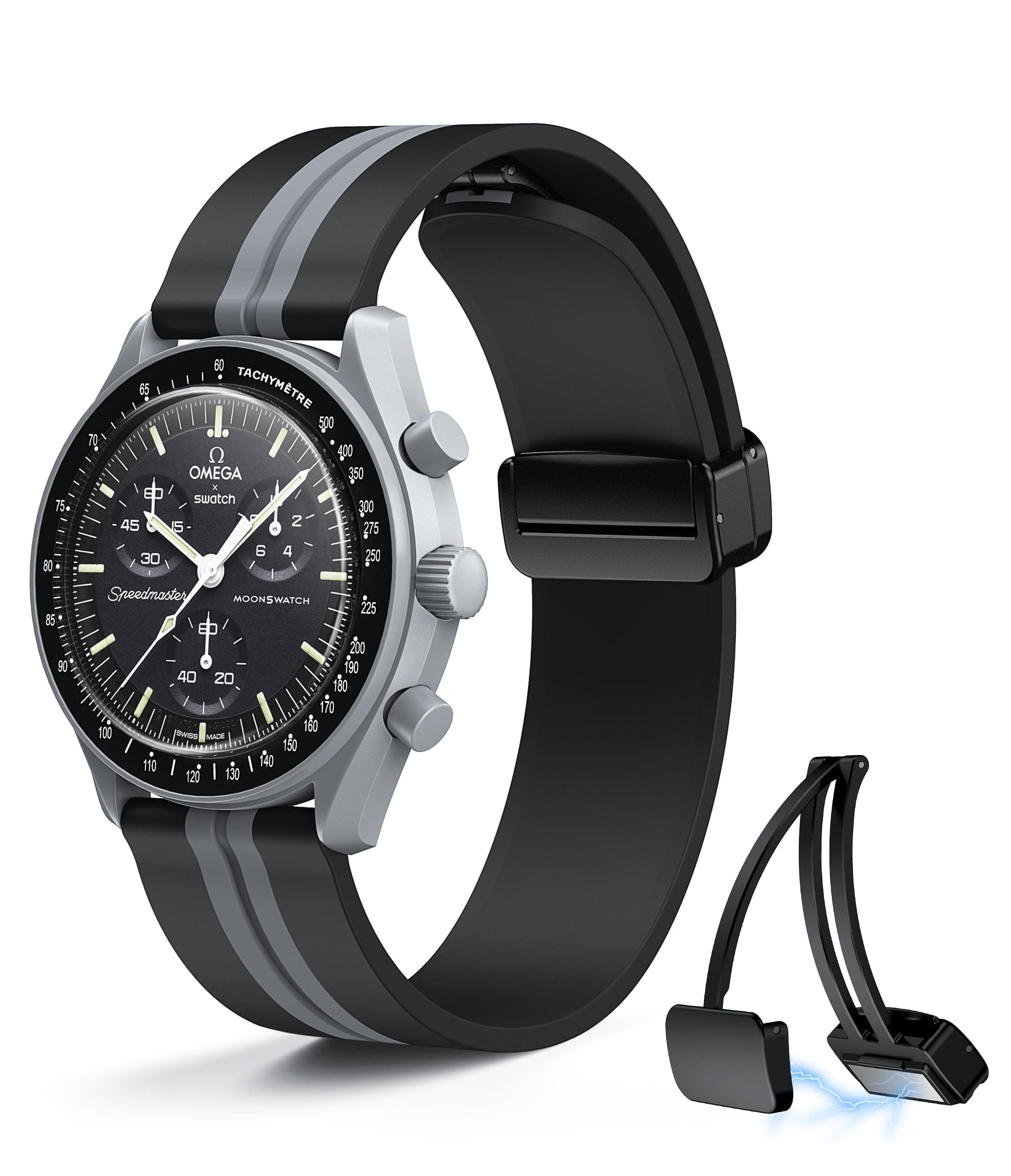 Bands for Moonswatch Watch,20mm Soft Silicone Strap Compatible with Omega x Swatch MoonSwatch Speedmaster Watch,Quick Release Magnetic Buckle Waterproof Replacement Strap for Swatch Omega Men Women