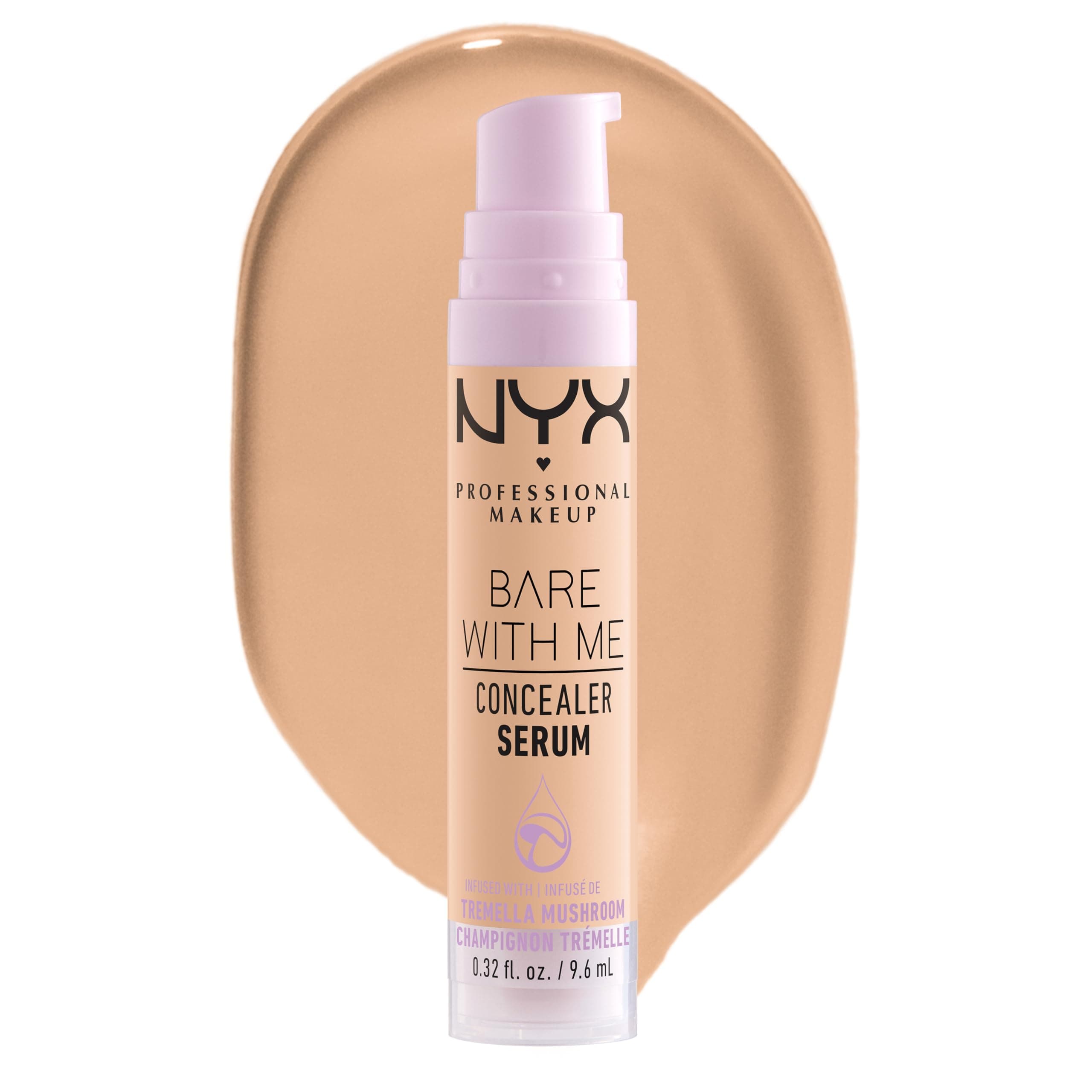 NYX Professional Makeup Concealer, Bare With Me Concealer Serum, Up to 24 Hour Hydration, Infused with Tremella Mushroom, Cica and Green Tea, Shade Beige, 9.6ml
