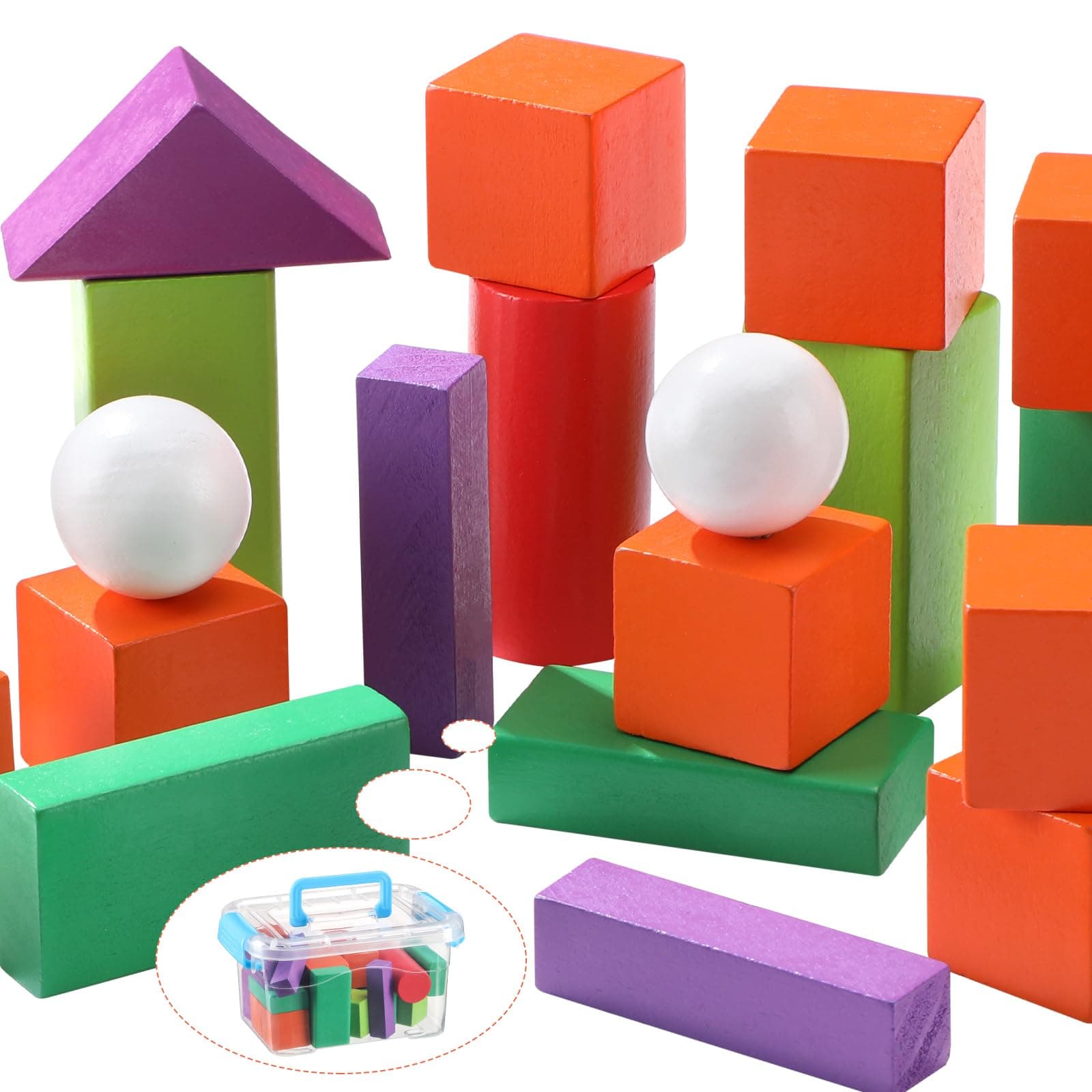 Libima 22 Pieces Large 3D Shapes for Teaching Geometric Blocks Colorful Shapes Wooden Geometry Wood Blocks with Transparent Plastic Storage Box for Classroom School Teacher Math Game