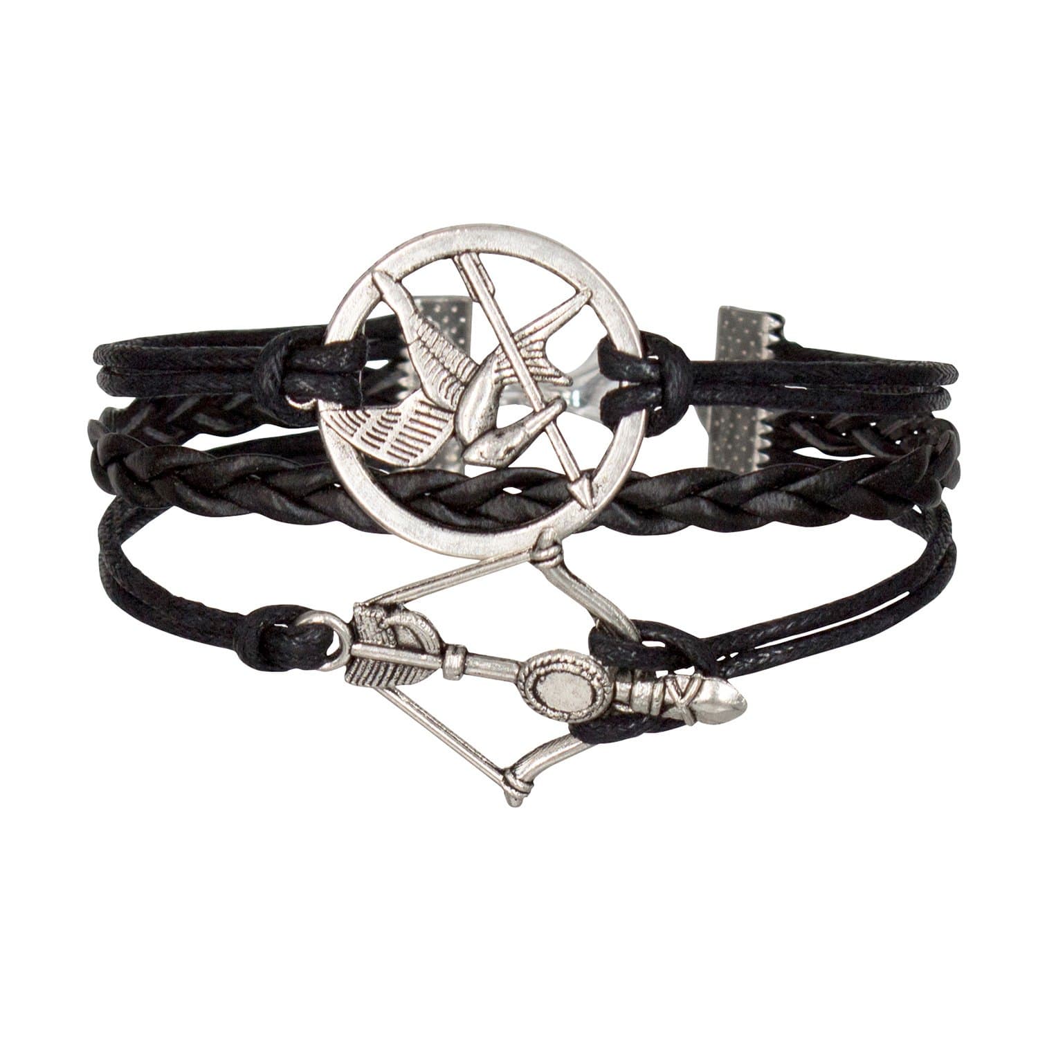 Infinity Hunger Games Bow And Arrow Bracelet / One Direction Bracelet / Love - Black Bracelet / Silver
