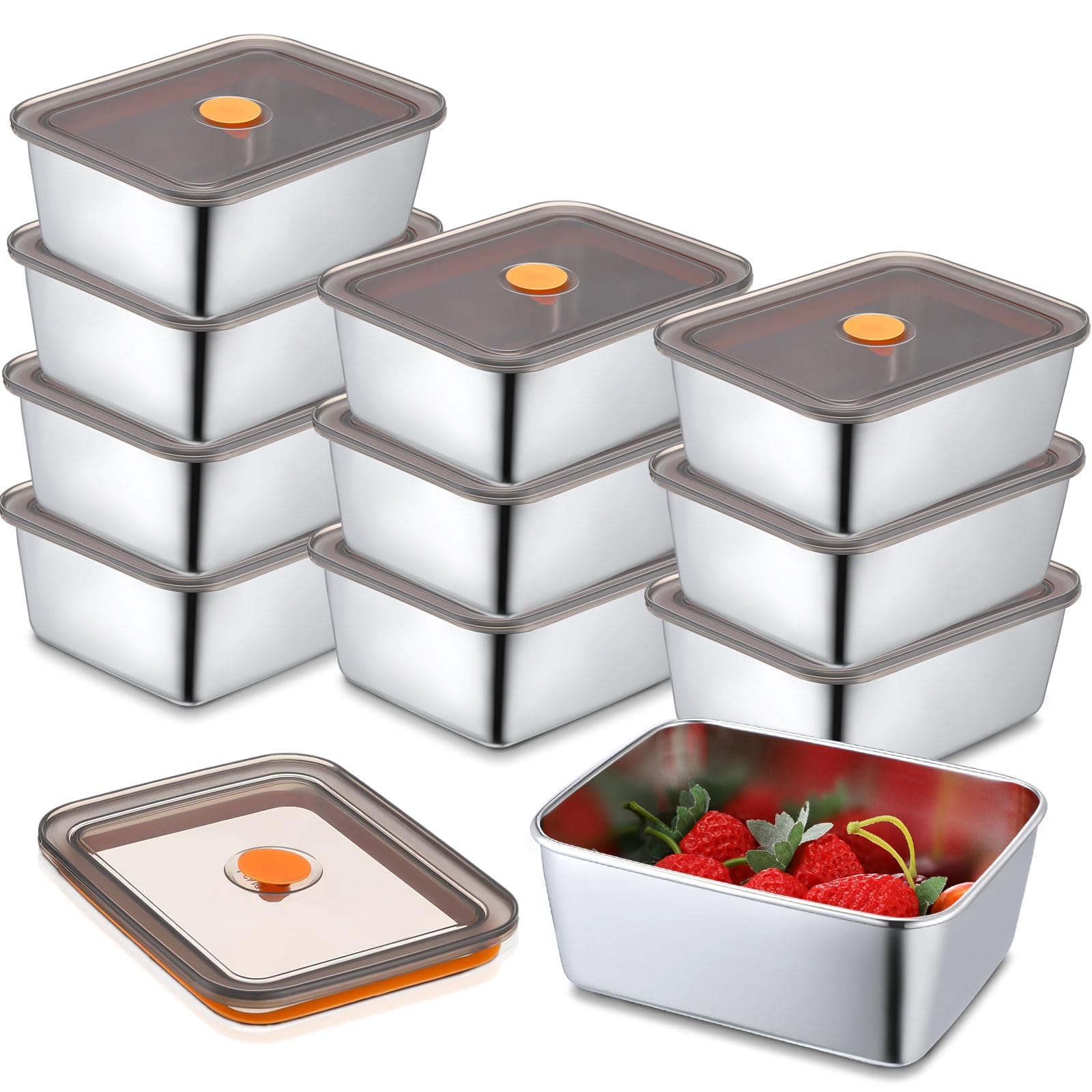 Layhit 10 Set Stainless Steel Food Containers with Lids Metal Marinating Snack Containers Box for Lunch, Leftovers, Dishwasher & Freezer Safe (18 oz)