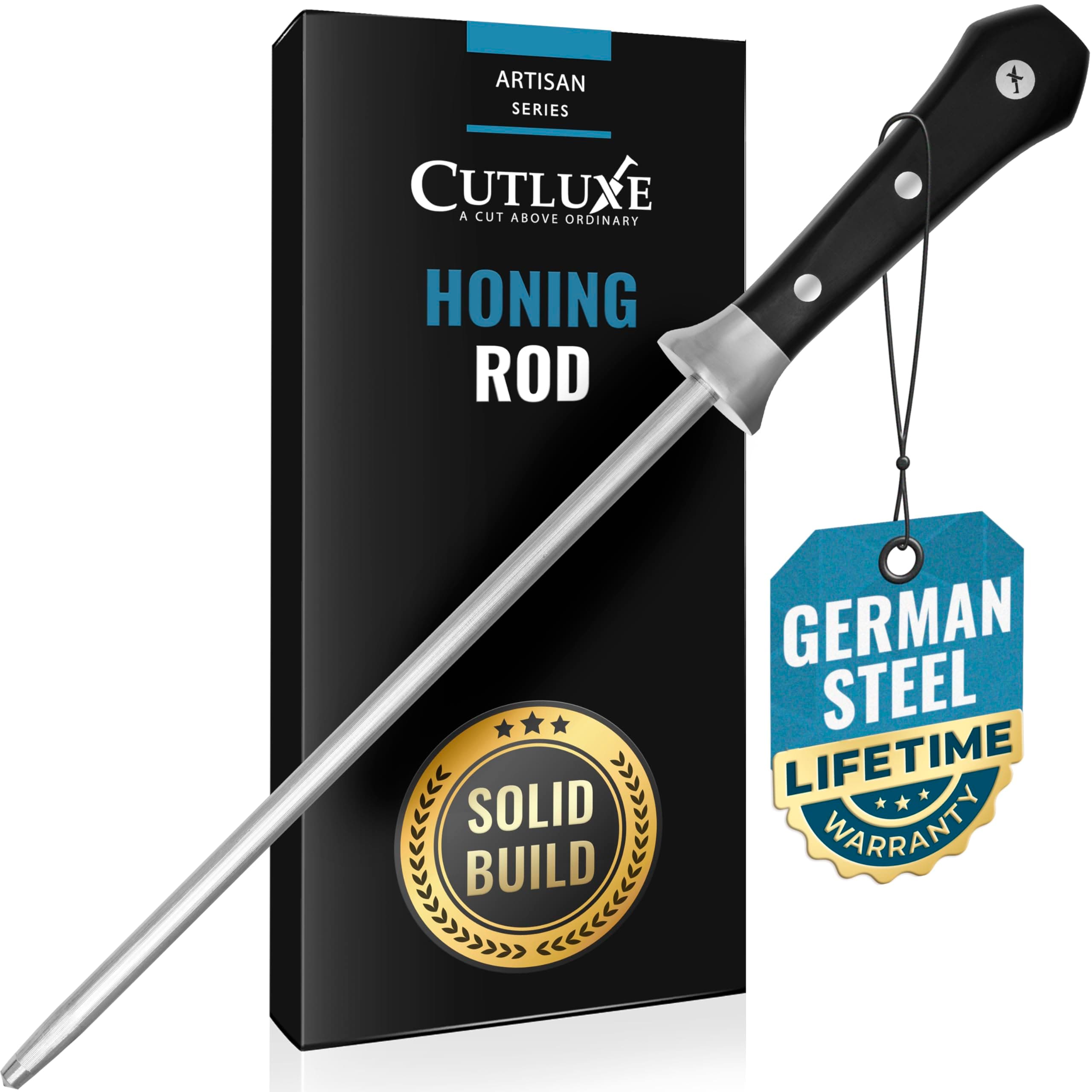Cutluxe Honing Rod, Sharpening Steel for Kitchen Knives – 10" Honing Steel – Ergonomic Handle Design – Artisan Series
