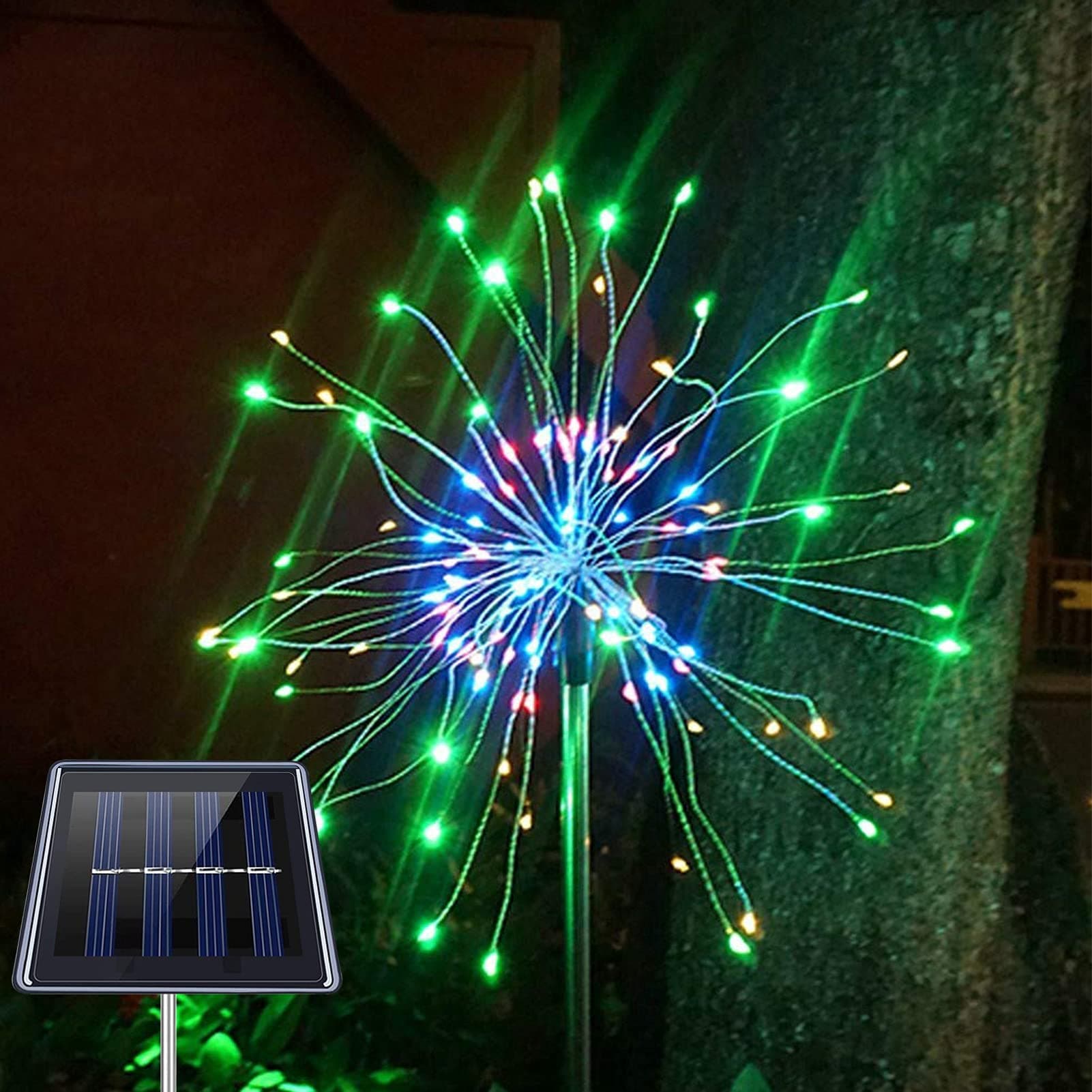 120 LED Solar Firework Light Bulb Ornaments, Garden Stake Lights with 8 Modes, Auto On/Off, Patio Light Outdoor Waterproof, Fairy Lights Solar Powered for Backyard Pathway Yard Corridor (Multicolor)