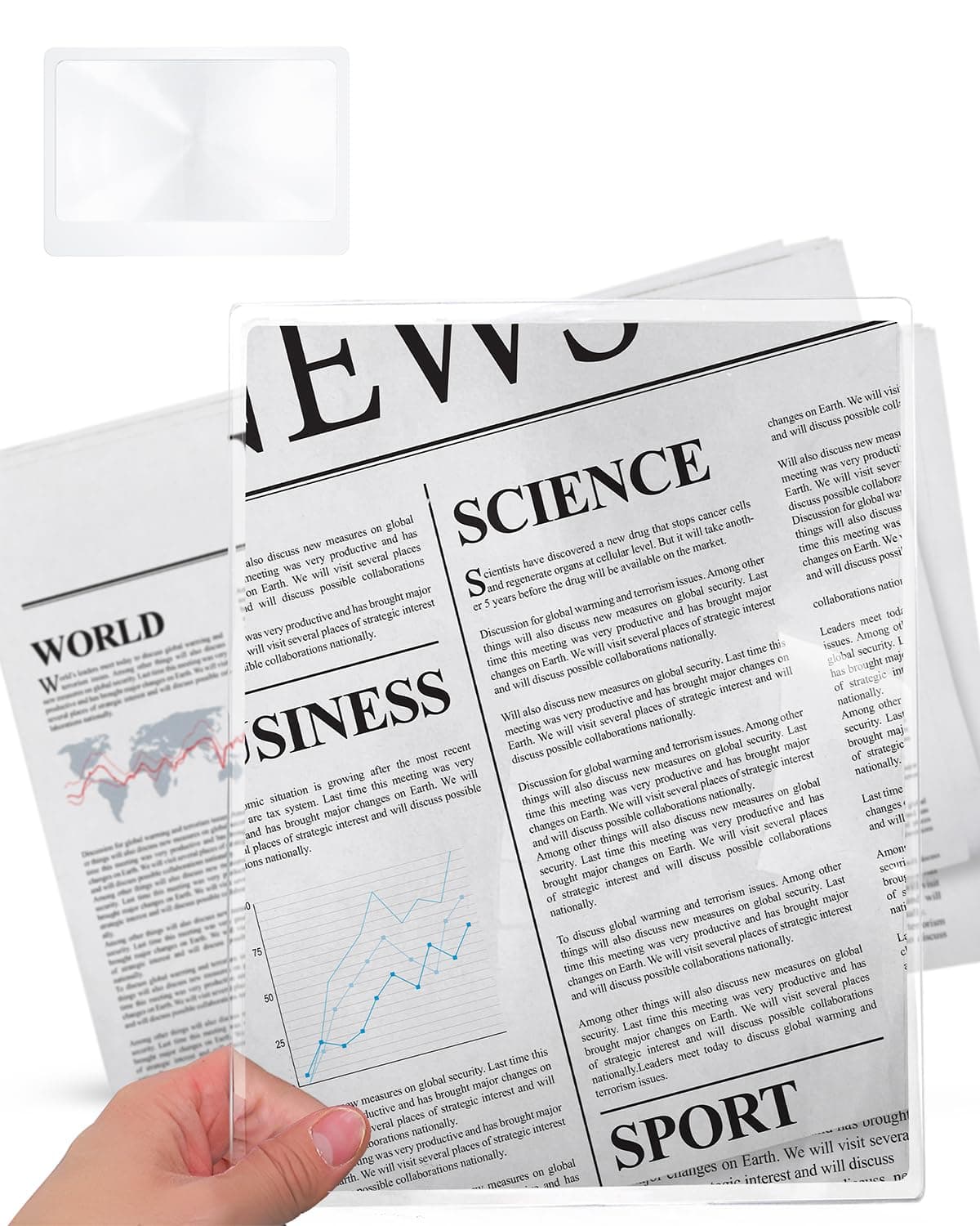 M MAGDEPO2X Large Area Magnifying Sheet Rigid Acrylic Full Page 10.5" X 7.8" with Card Size Magnifier for Reading Books, Maps, Newspapers, DIY Solar Concentrator/Projection/Computer Screen Enlarger