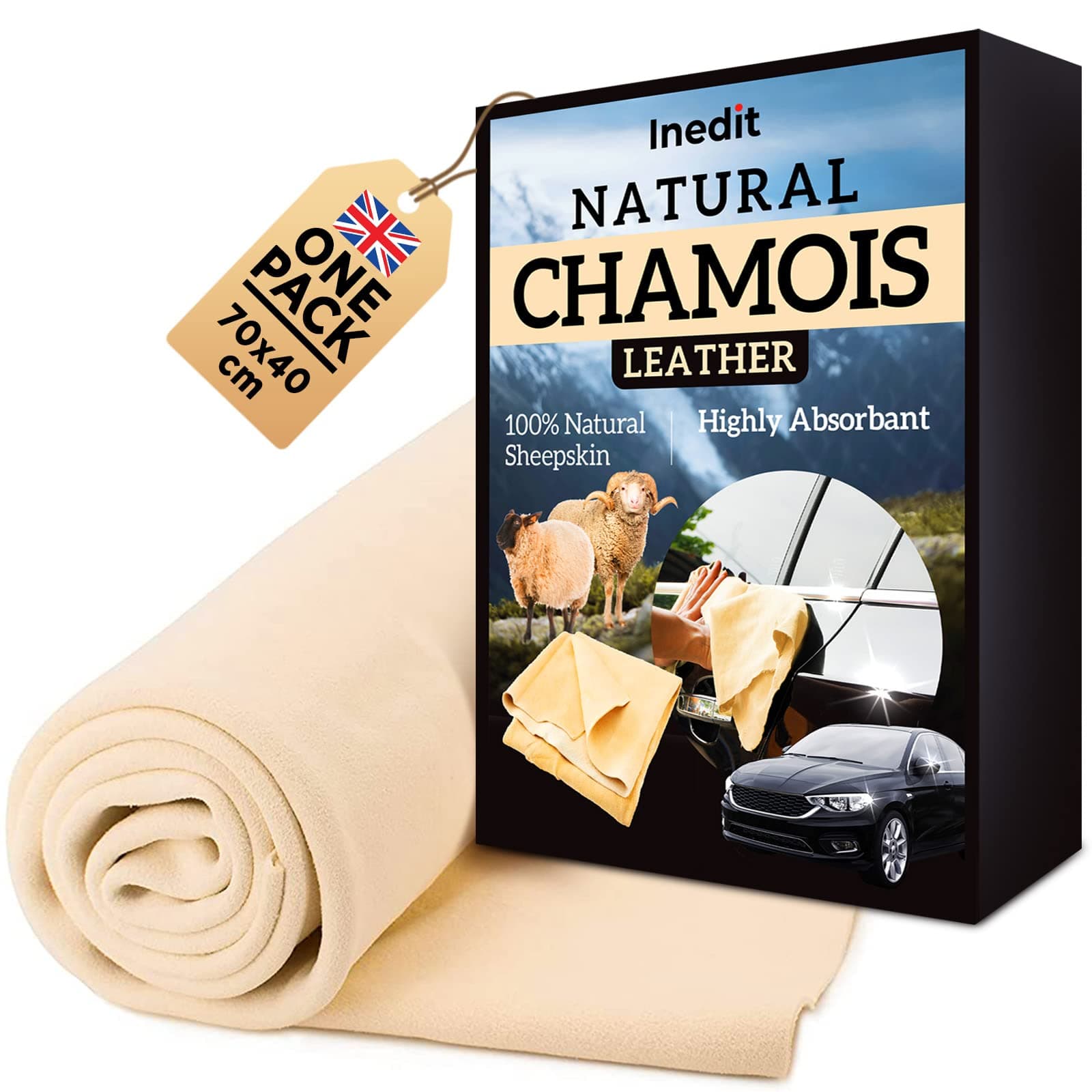 Chamois Leathers For Cars - Shammy Leather Cloth - XL 2800 cm² (70x40cm) Professionnal Natural - Ultra Absorbent Sheep Skin - For Cars And Every Surfaces