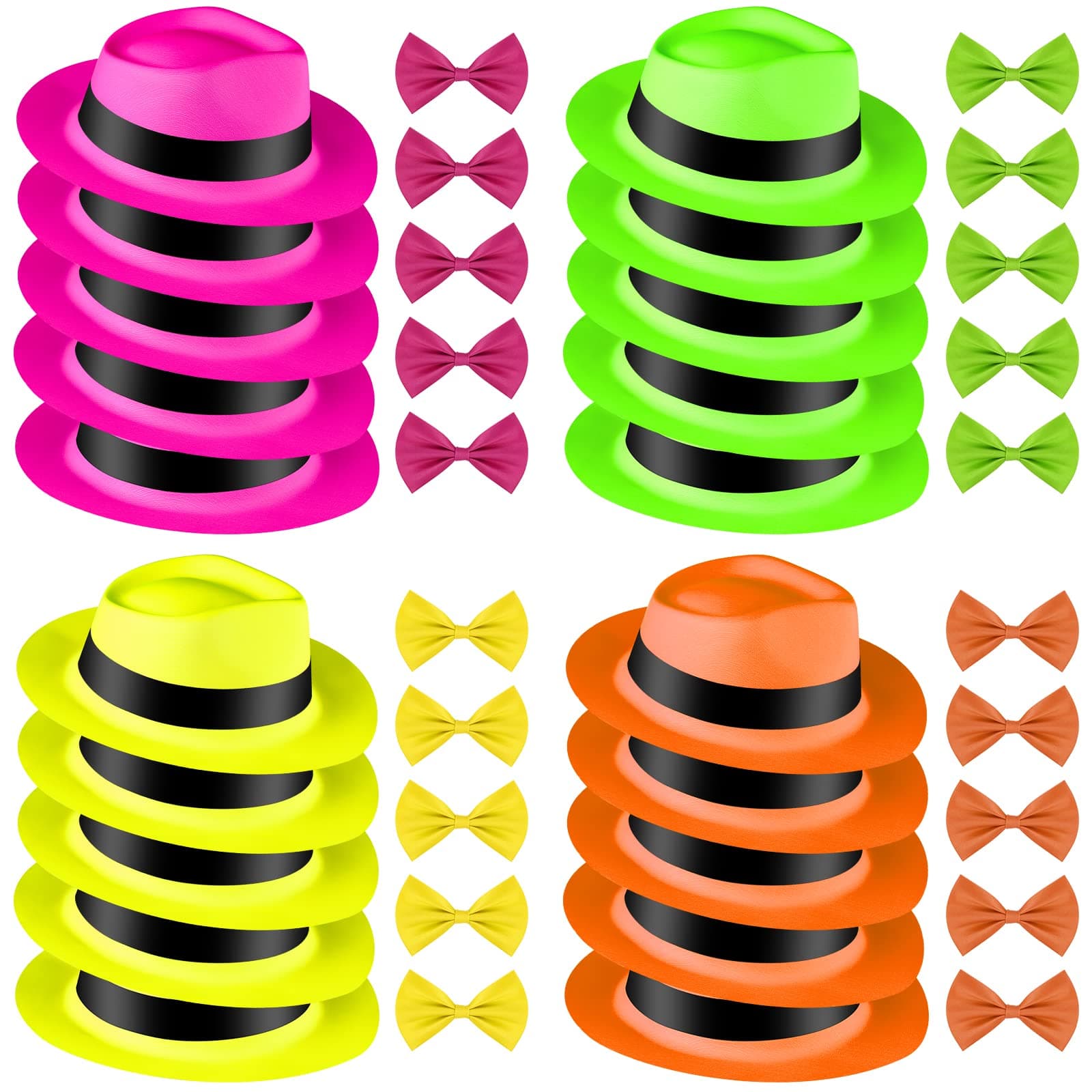 ELECLAND 40 Pieces Funny Party Hats Neon Party Supplies - Fedora Party Hats with Party Sunglasses Gangster Party (cap bow tie)
