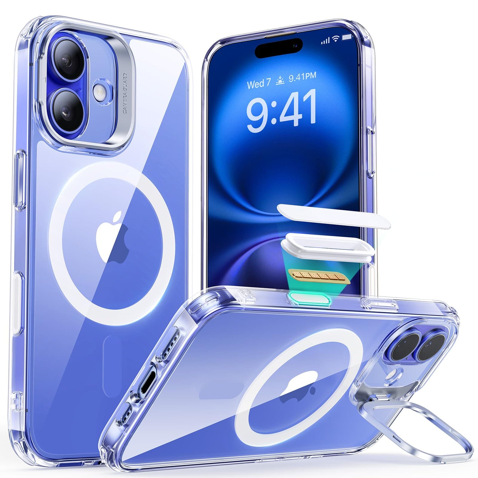 ESR for iPhone 16 Plus Case Cover, Camera Control Capture Button, Built-in Stash Stand Phone Case, Compatible with MagSafe, Military-Grade Protective Case, Classic Series, Clear