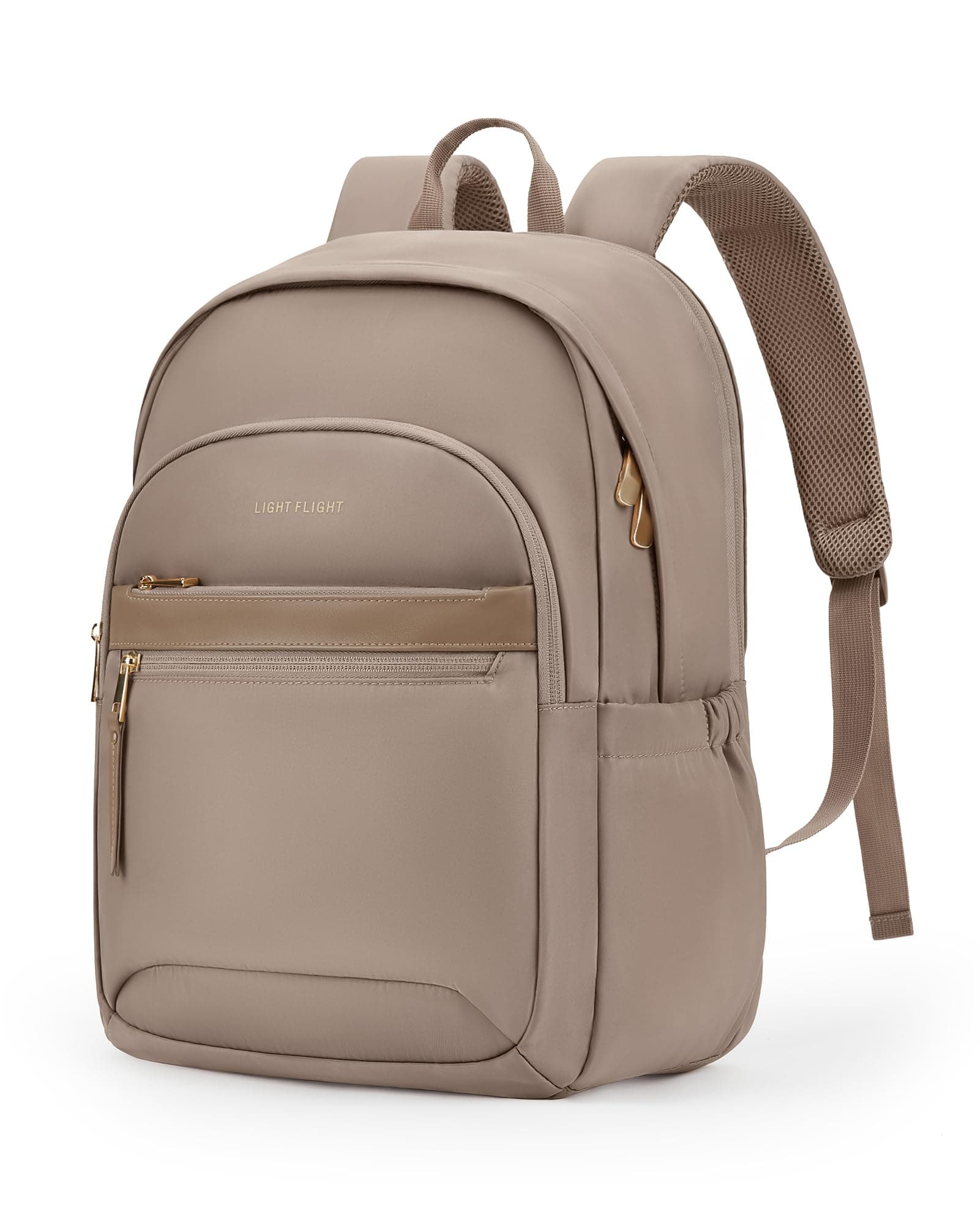 LIGHT FLIGHT Travel Backpack for Women, 15.6 Inch Stylish Laptop Backpack, Computer Bag for College Work Daily, Water-Resistant Casual Daypack with USB Port, Champagne