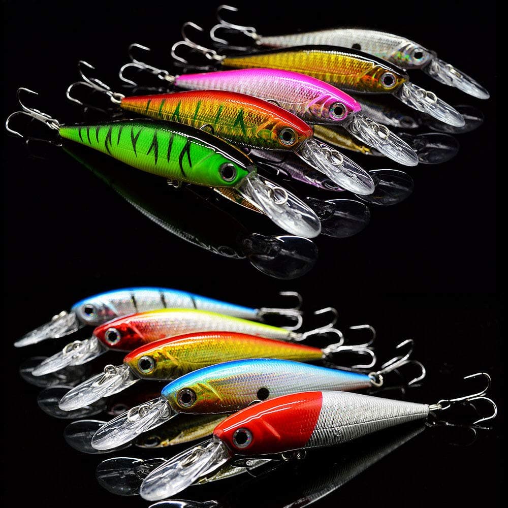 OriGlam 10 Pack Fishing Lures Hard Baits, Minnow Crankbait & Swimbait Lure Kit for Freshwater & Saltwater, Bass, Trout, Walleye, Redfish