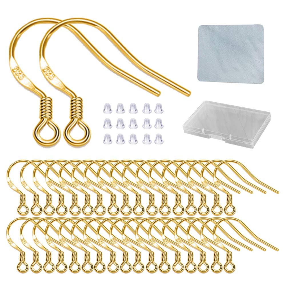 Earring Hooks - 120 PCS/60 Pairs Gold plated copper Hypoallergenic Ear Wires Fish Hooks for Jewelry Making, Jewelry Findings Parts with 120 PCS Rubber Earring Backs Stopper for DIY Earrings