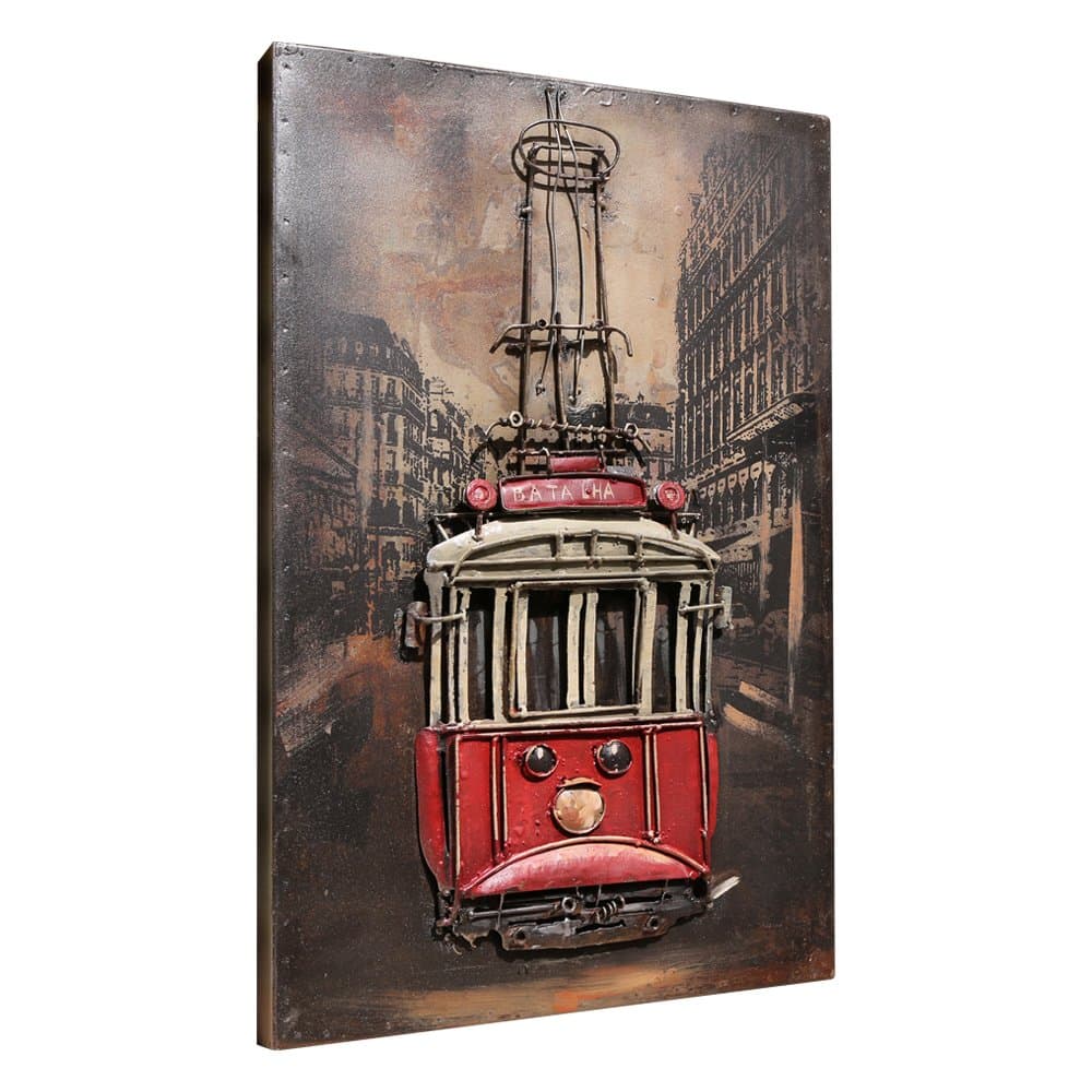 Asmork 3D Metal Art - 100% Handmade Metal Unique Wall Art - Stereograph Oil Painting - Home Decor - Ready to Hang Sculpture Artwork Tram