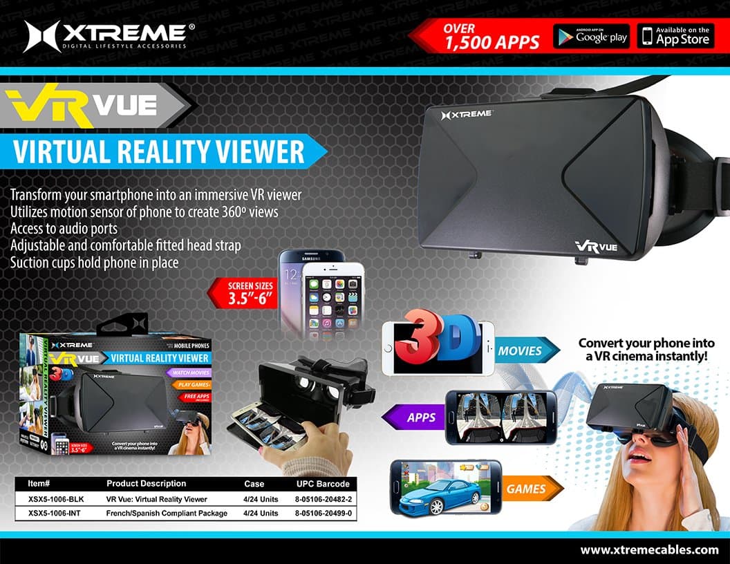 Xtreme Cables VR VUE Virtual Reality Viewer for 3.5 to 6" Phones