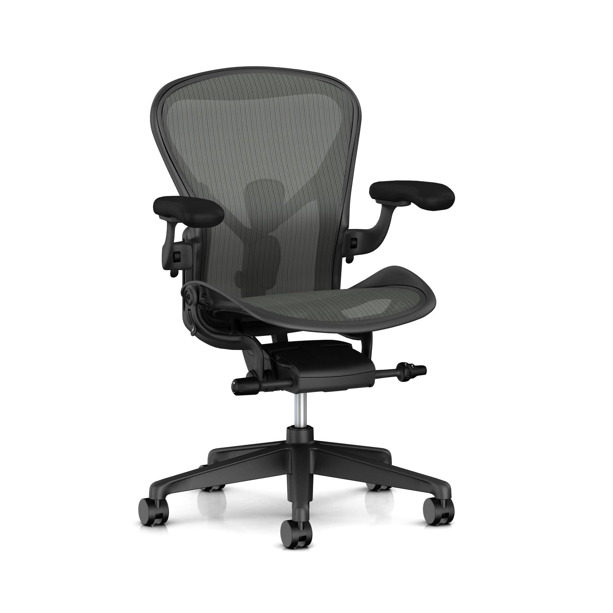 Herman Miller Aeron Chair : Graphite Pellicle – Tilt Limiter /シート角度 – PostureFit SL – 完全にAdj Arms – カーペットCaster