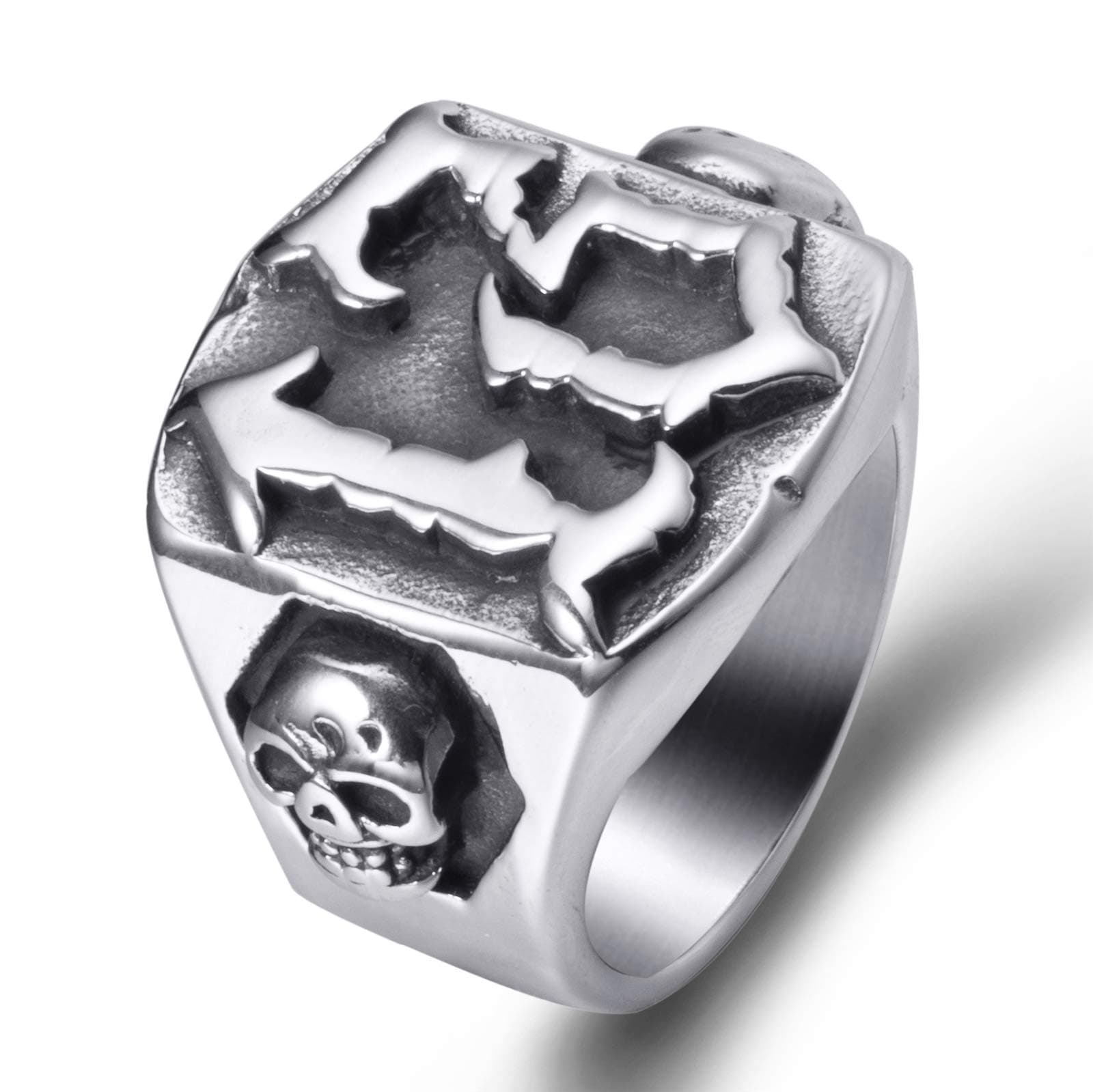 Skull Rings for Men Stainless Steel 13 Biker Ring High Polished, Silver Black Size 8,9,10,11,12,13