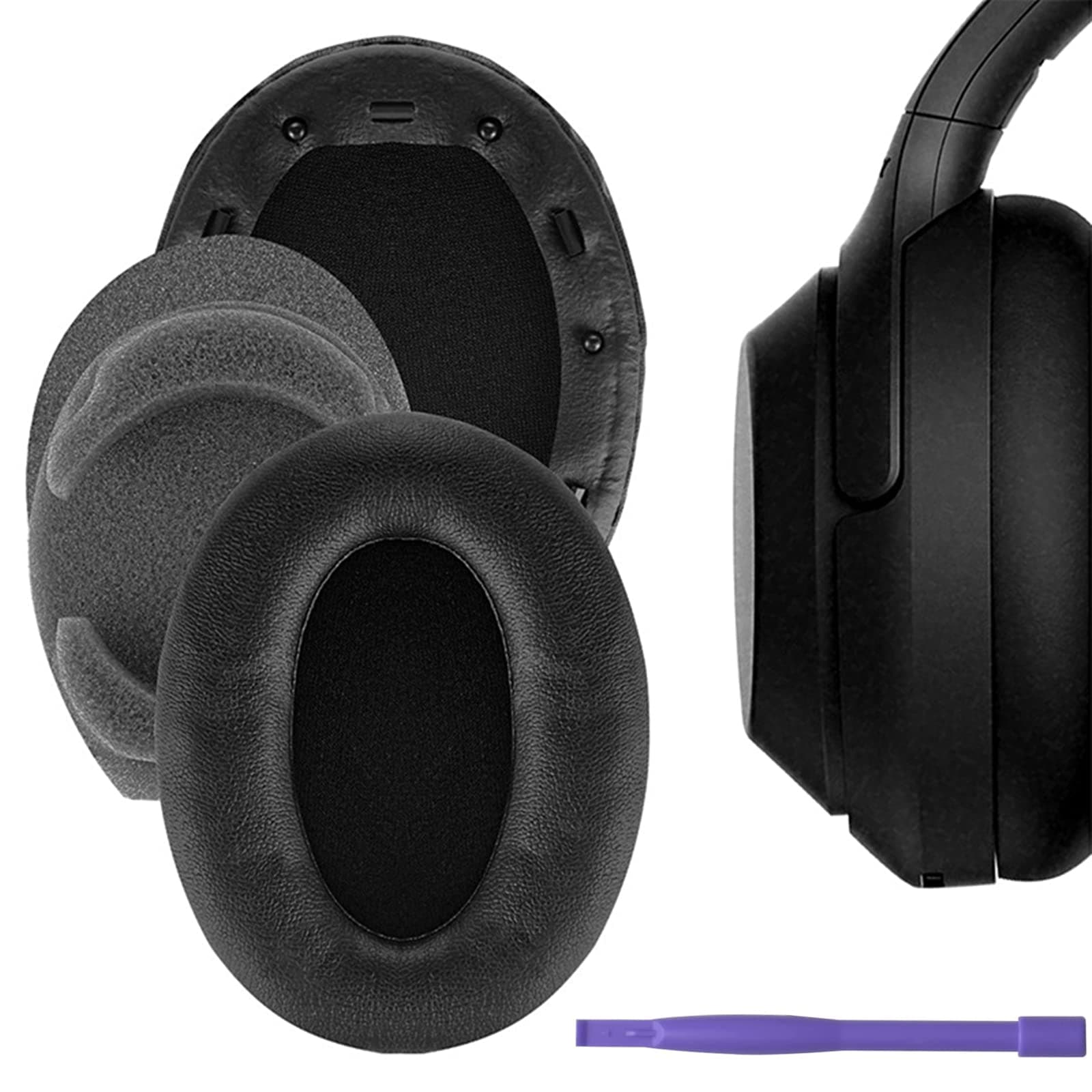 Saipomor Wh-1000xm3 Ear Cushions Replacement Noise Isolation Pads Compatible with Sony Wh1000xm3 Wireless Canceling Over-Ear Headphones- Added Thickness Plastic Stick, Black