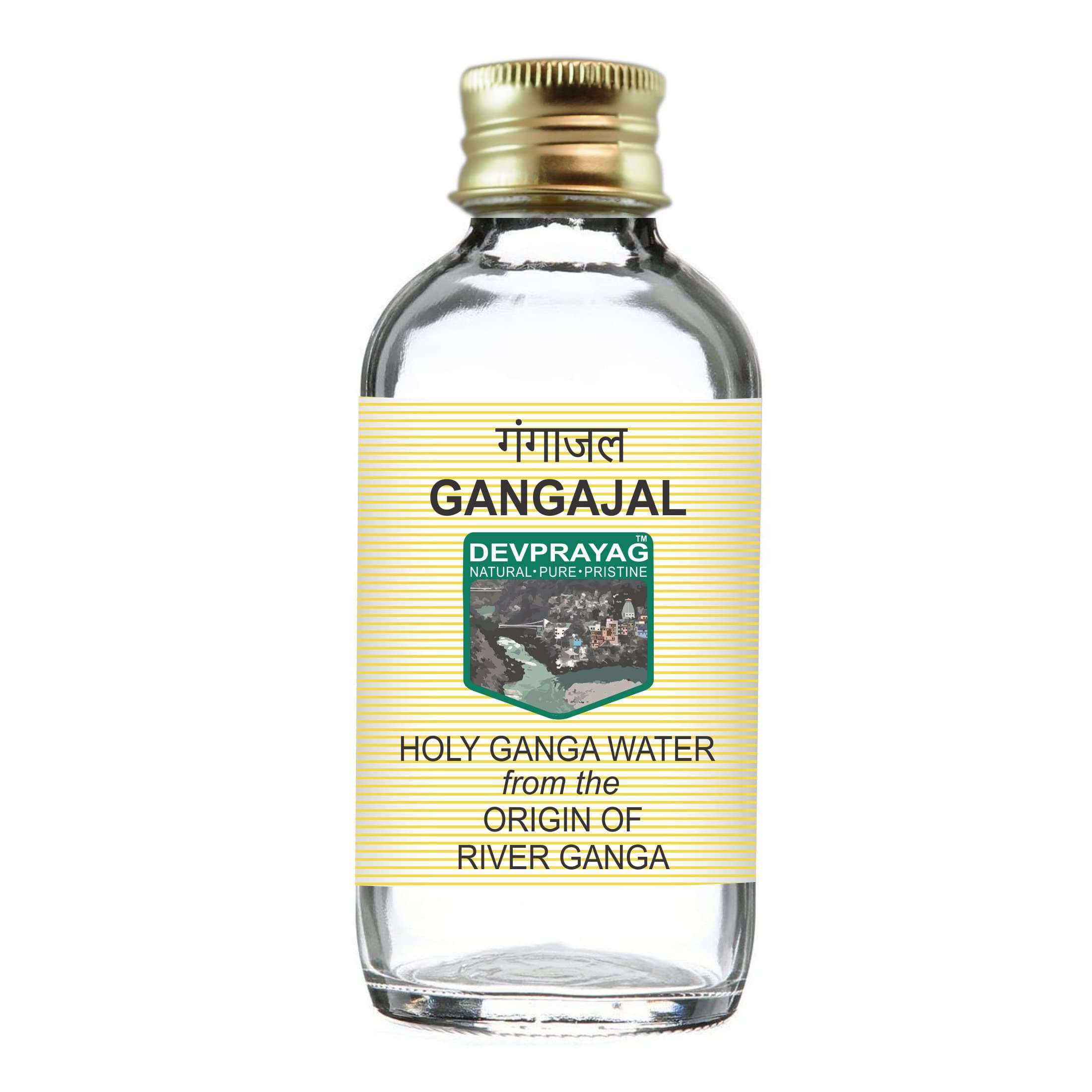 Devprayag Gangajal Holy Ganga Water from The Origin or Beginning of River Ganga at Devprayag in Clear Glass Bottle 100ml - Ganga jal for Puja (Pooja) and Rituals.