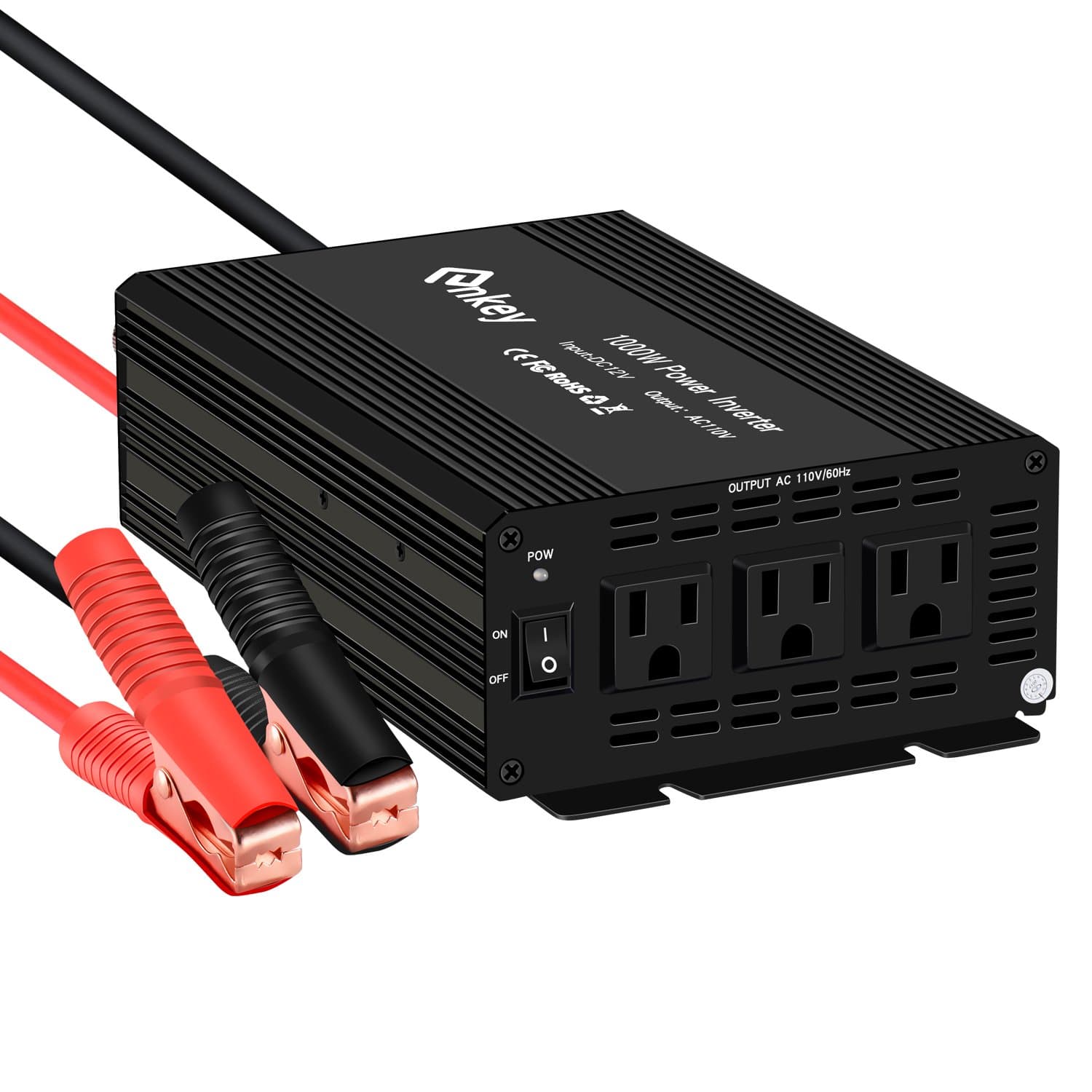 Enkey 1000W Car Power Inverter DC 12V to 110V 3 AC Outlets Home Car RV Solar Power Converter for Household Appliances in case Emergency, Hurricane, Storm and Outage