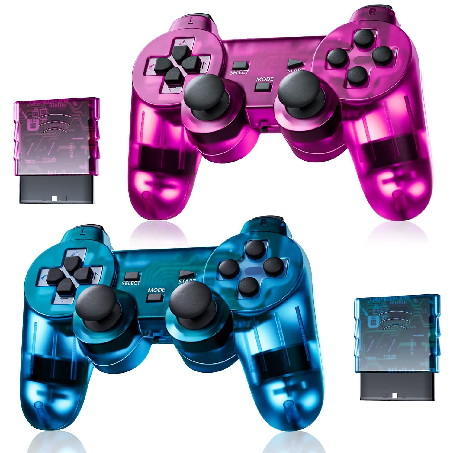 Wireless Controller for PS2 Playstation 2 Dual Shock 2 - ClearBlue and ClearPurple