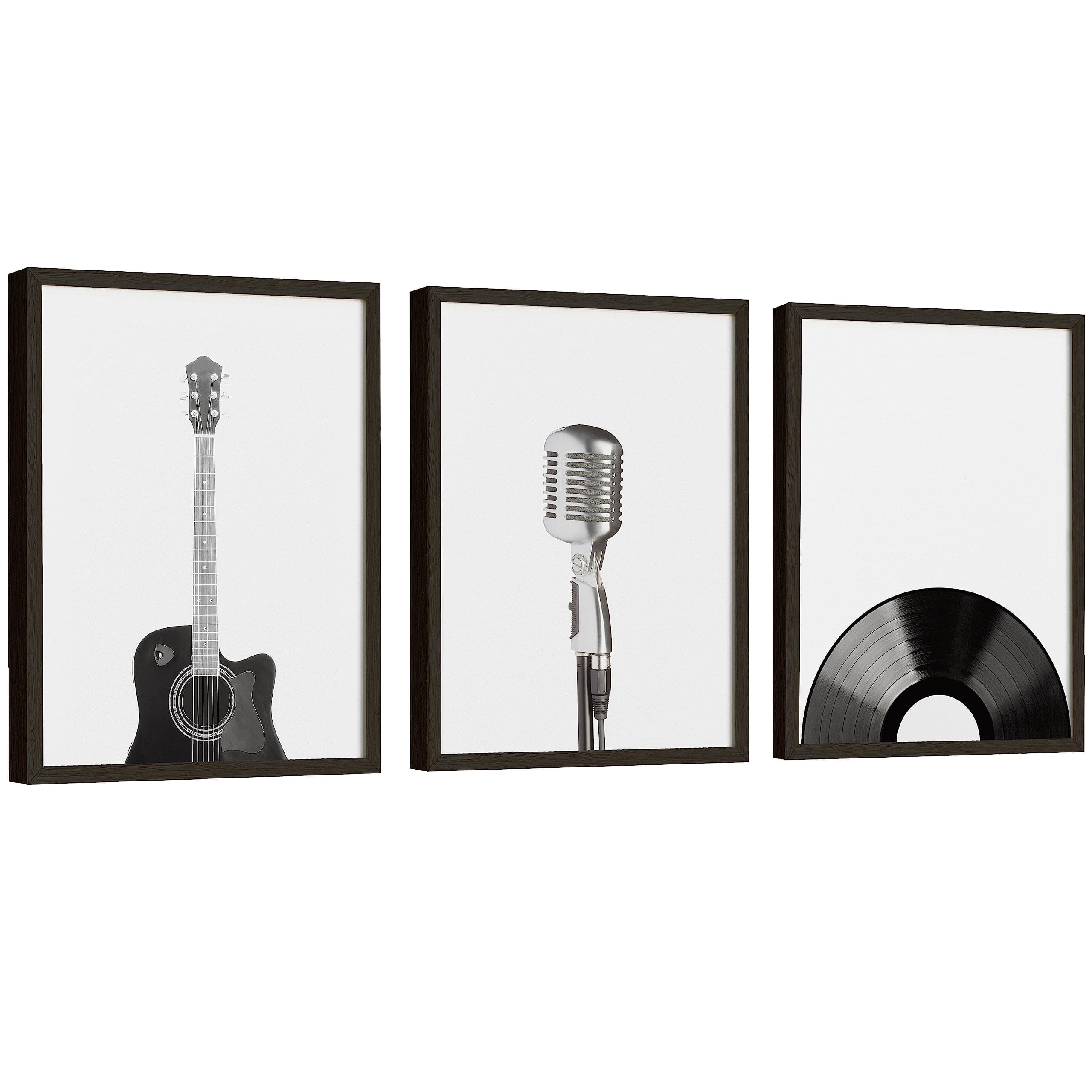 EXCOOL CLUB Retro Music Wall Art - 12x16 Black and White Posters, Vintage Guitar Art Prints, Instrument Record Pictures for Living Room, Music Room & Studio Decor (UNFRAMED)