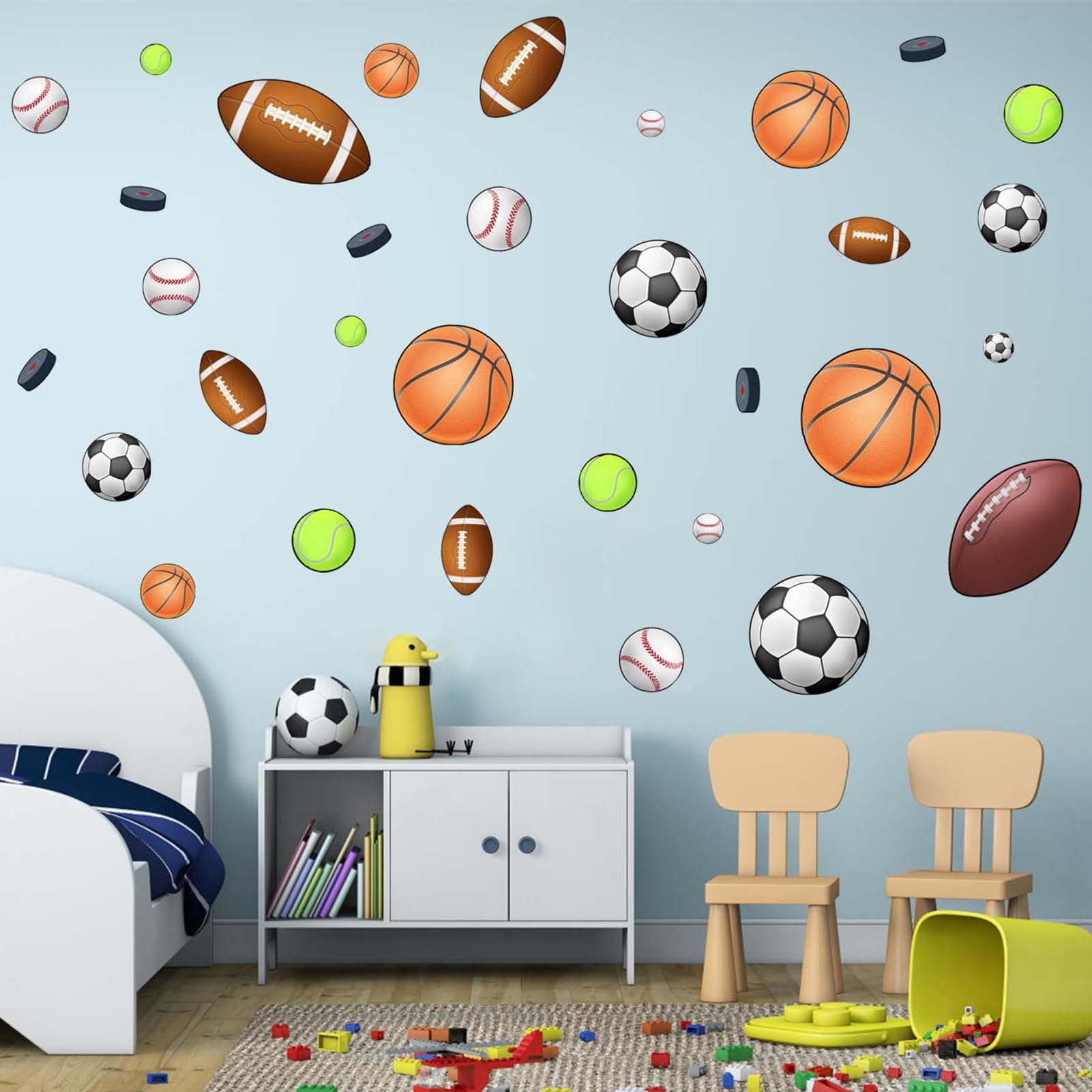 Basketball Football Sports Wall Stickers - Kids Baby Boys Wall Decals - Nursery Playroom Classroom Daycare Game Room Bedroom Home Wall Decor