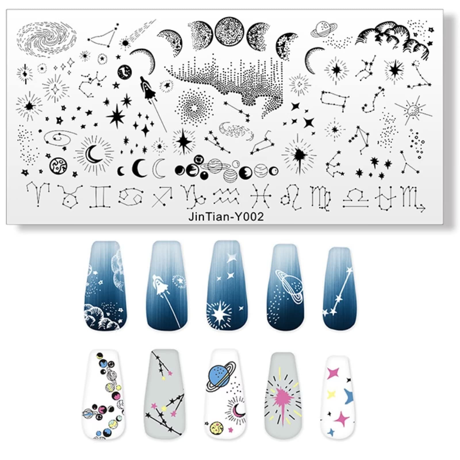 RUNRAYAY Moon & Star Nail Stamp Plate, Constellation Theme Nails Art Stamping Stencils, Nail Plate Template Image Stainless Steel Nail Art Tools Starry Sky Series