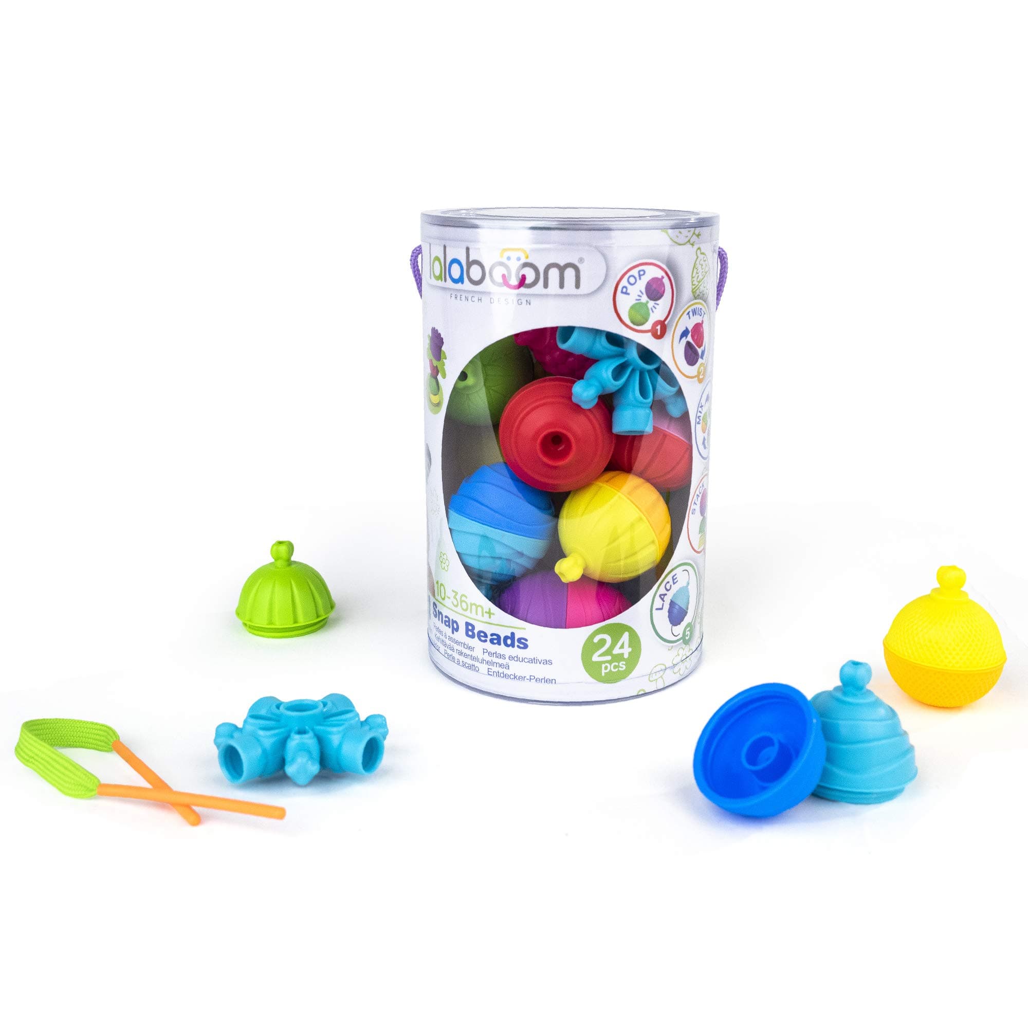 Lalaboom - Preschool Educational Beads - Montessori Shapes and Colors Construction Game and Learning Toy for Babies and Children from 10 Months to 4 Years Old - BL200, 24 Pieces