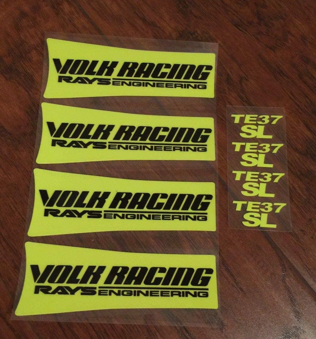JDM Reflective Volk Racing TE37SL Wheel Sticker Decals Yellow Black Letter Drift