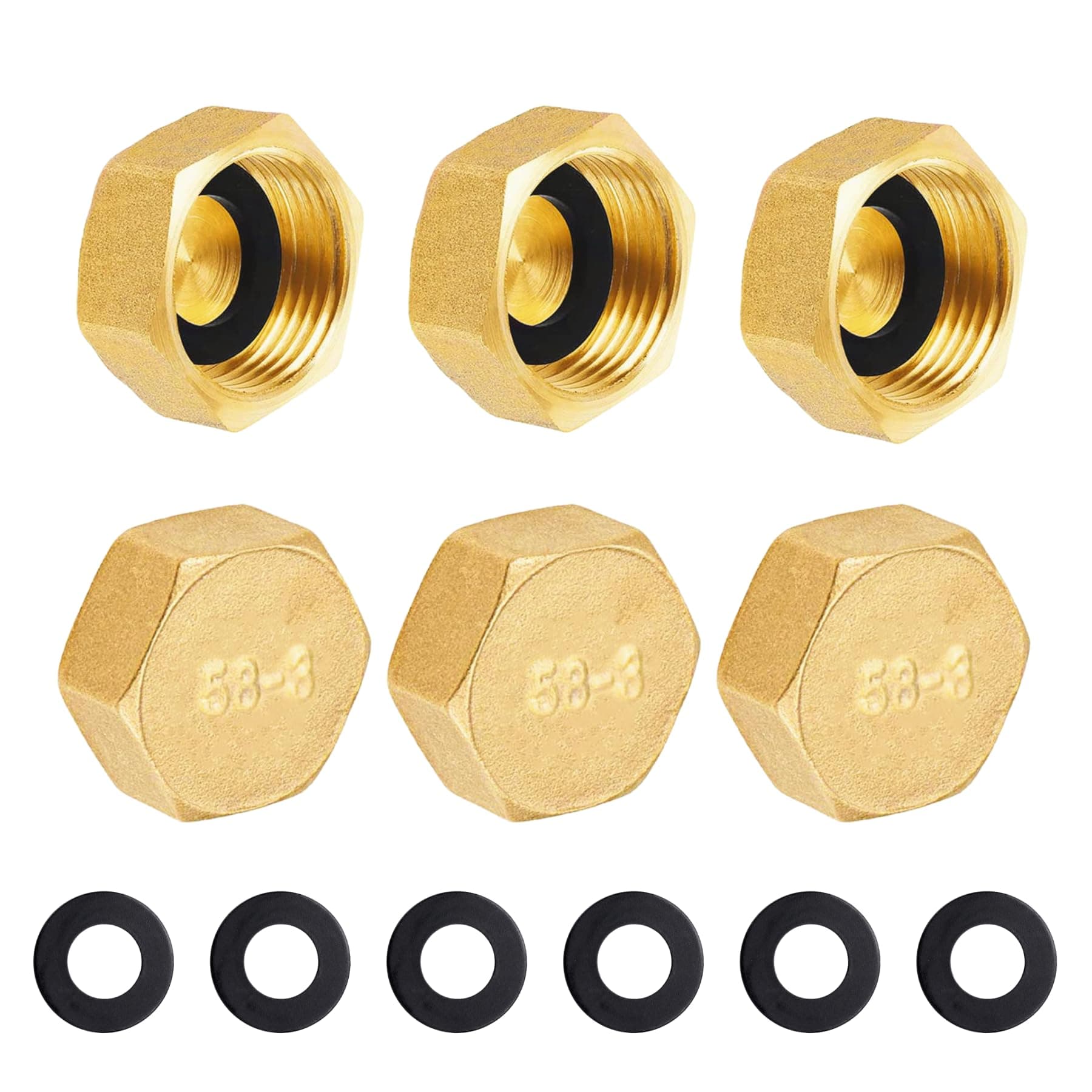 OMZSXK Brass Blanking Cap G3/4 (24mm), 6pcs Stop Caps Female Thread, Hex Nut Cap, Fitting Caps for Washing Machine Radiator Valve Faucets Tap