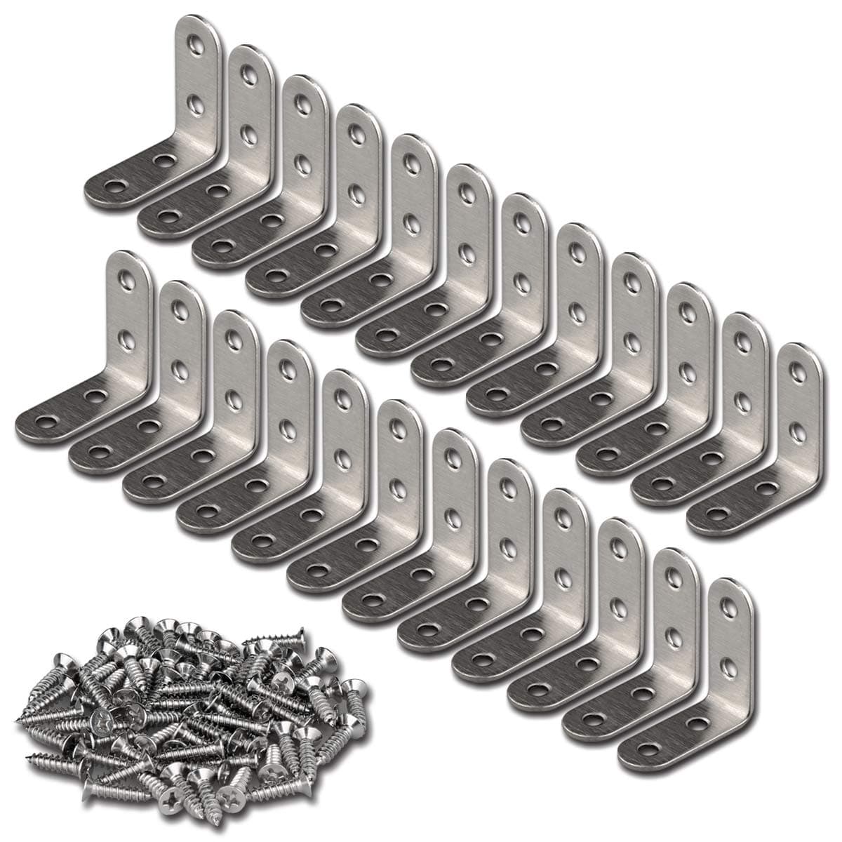 24 Pieces Stainless Steel Corner Braces (1.57 x 1.57 inch，40 x 40 mm) Joint Right Angle Bracket Fastener L Shaped Corner Fastener Joints Support Bracket, 96 Pieces Screws Included