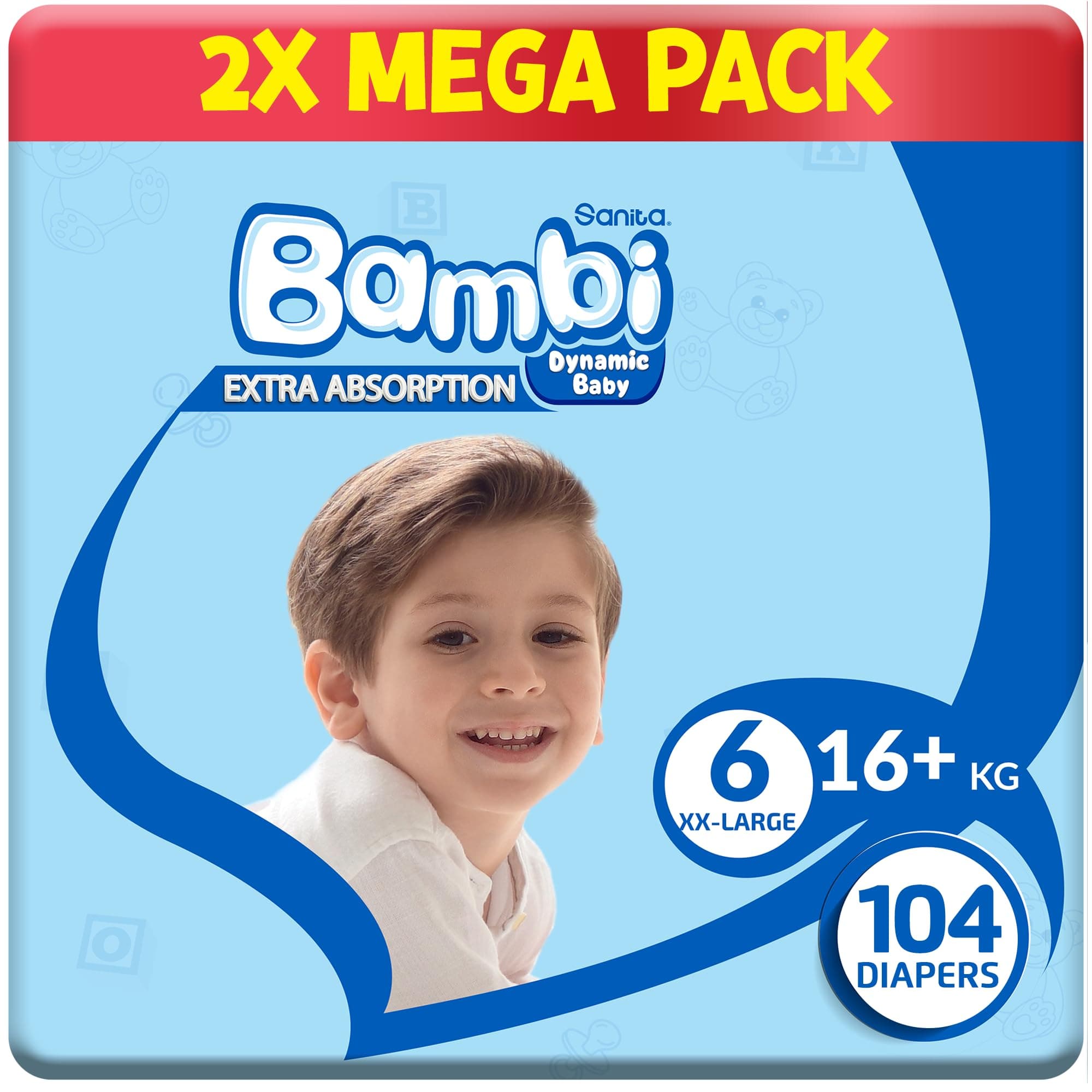 Sanita Bambi Baby Diapers Size 6, 16+kg, Skin-Friendly Mega Pack (52x2)