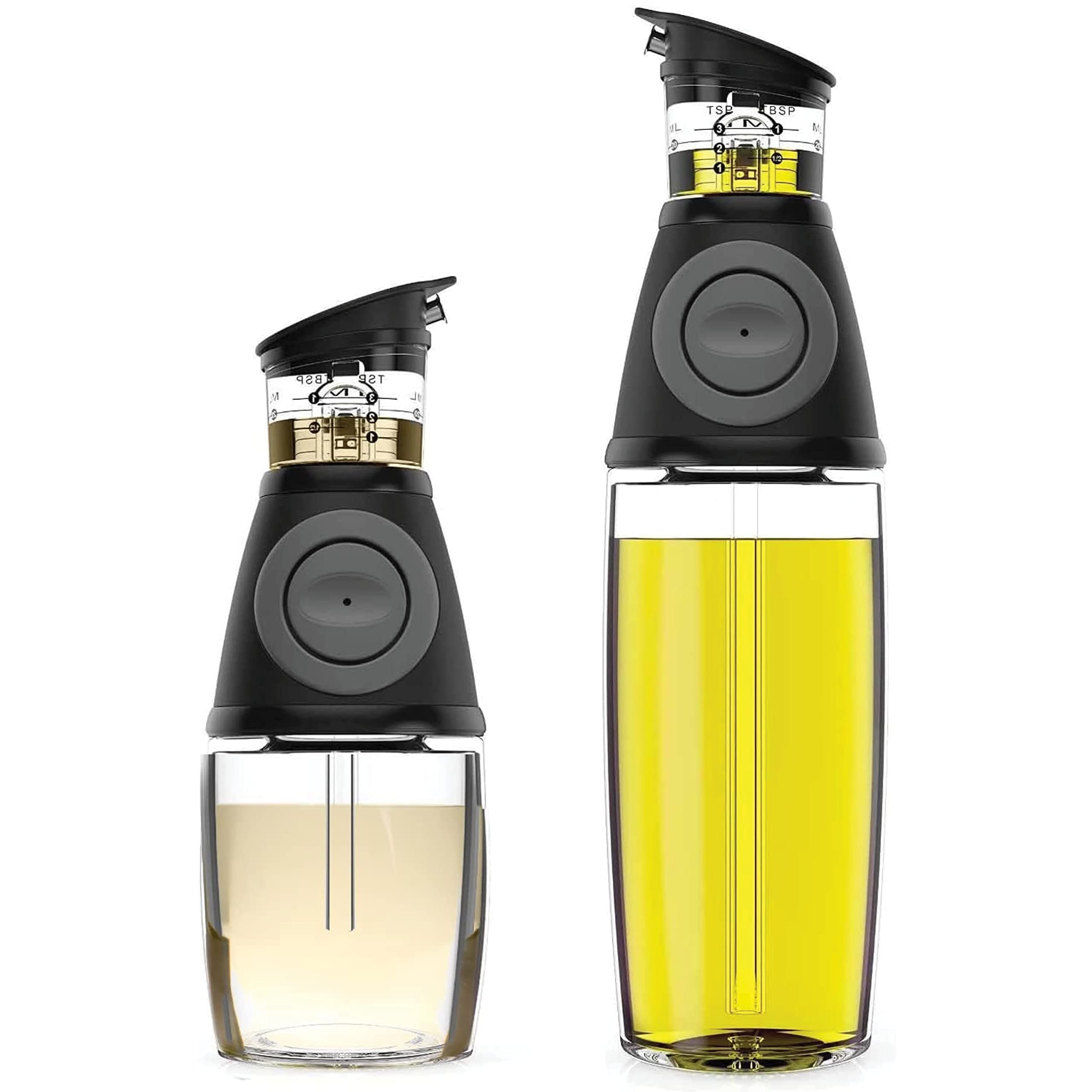 Belwares Olive Oil Dispenser Bottle with Pump - Oil Dispenser for Kitchen, Glass Oil and Vinegar Dispenser Set, Measured Cruet for Cooking - Ideal Oil Bottles for Kitchen Gadgets & Gifts, 2 Pack