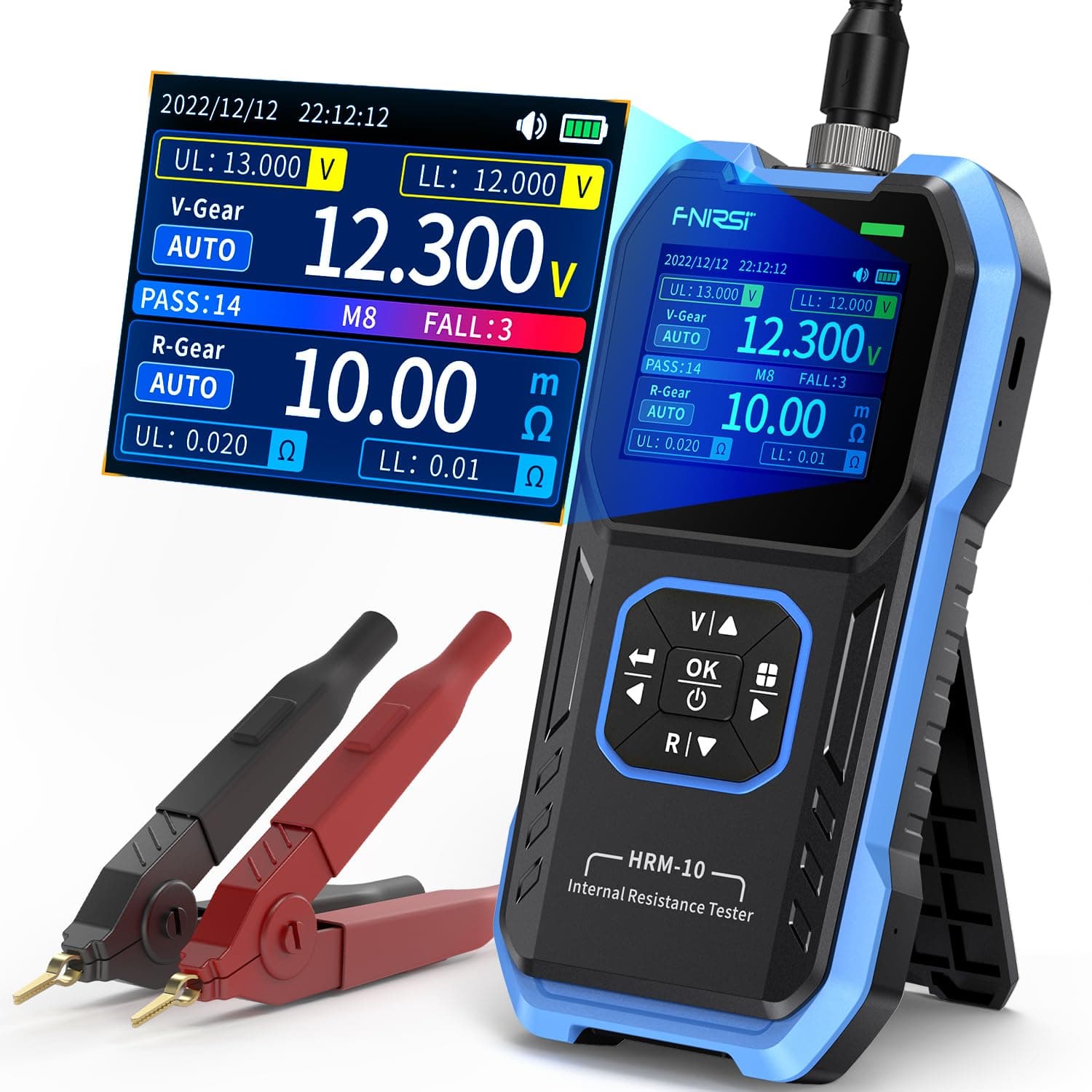 HRM-10 Voltage Internal Resistance Battery Tester，Battery Voltage Meter for Types of Batteries, Car Battery Tester, AAA AA Battery, 100V 200Ω, Digital Battery Analyzer for Household Automotive